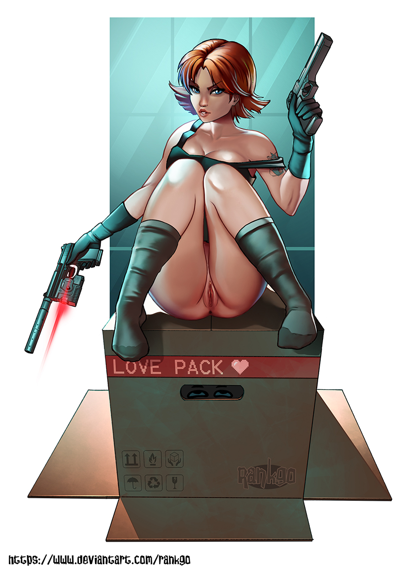 breasts clothing female firearm gun handgun human meryl_silverburgh metal_gear_solid pale_skin pistol pussy rankgo solo suppressor weapon