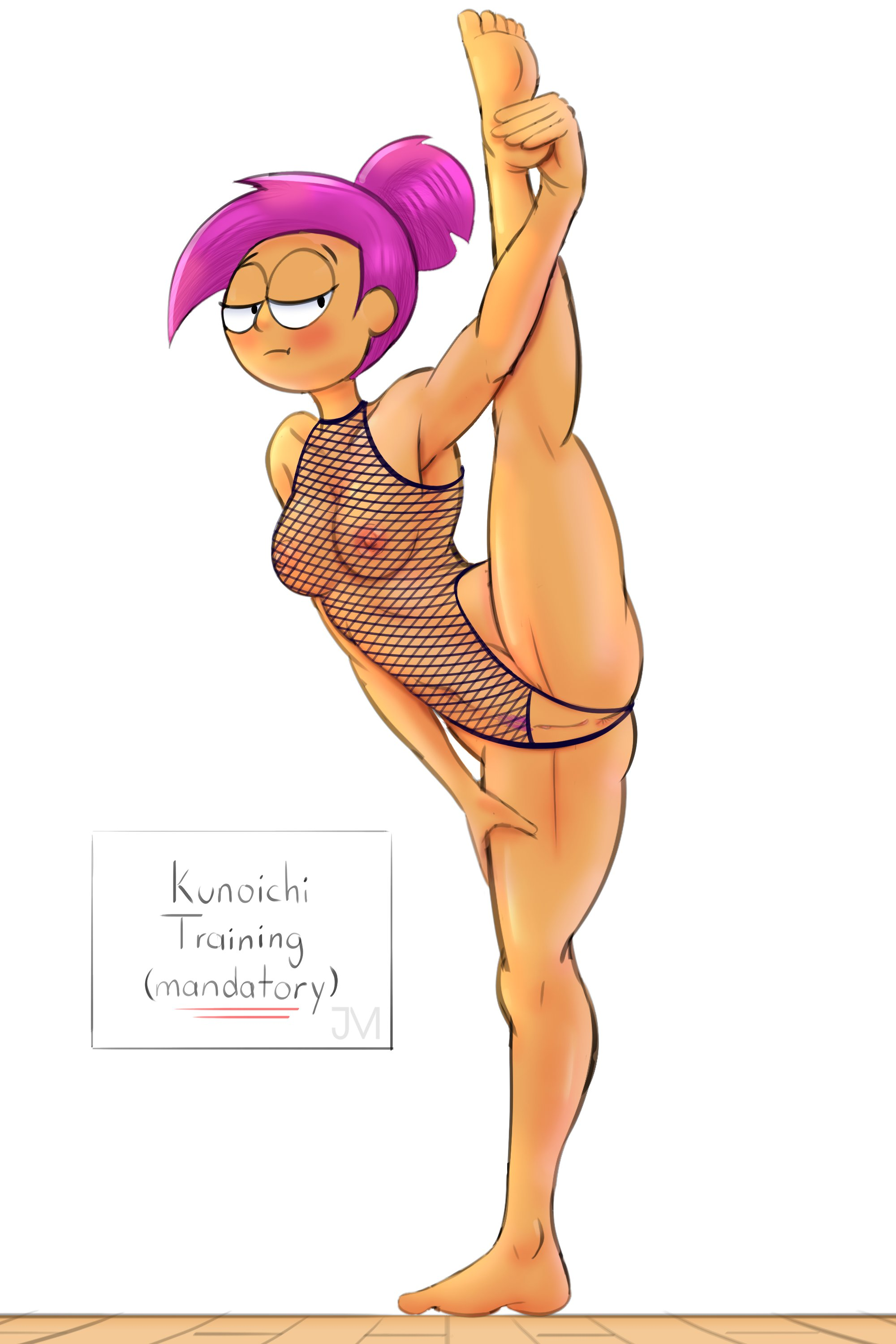 1girls, blush, cartoon network, enid, enid (ok k.o.! lbh), female, flexible, flexible female, jasonmrcurdy, kunoichi, legs up, ok k.o.! let's be heroes, one leg raised, one leg up, solo, solo female, tagme, thick thighs, thighs