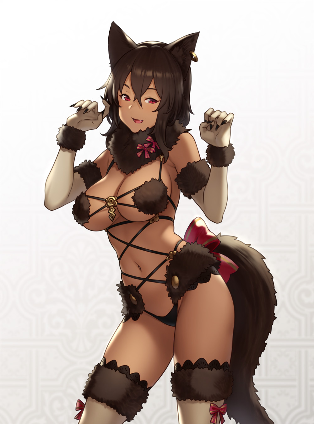 1girls, ass, bastet (houtengeki), bra, breasts, cleavage, dangerous beast, egyptian, female, female only, houtengeki, looking at viewer, no bra, panties, solo, thighhighs, wide hips