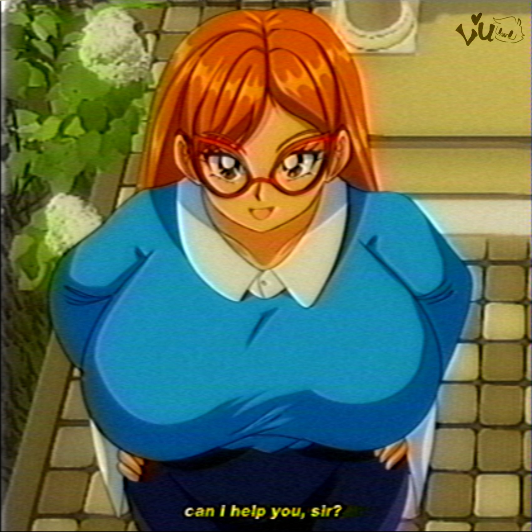 1990s (style), 1girls, big breasts, breasts, clothed female, english text, female, ginger, ginger hair, glasses, hands on hips, huge breasts, kindergarten (game), kindergarten 3, light-skinned female, lueduar, lueduartv, mature female, ms. lovelett, orange, retro artstyle, solo, solo female, talking to viewer, teacher, text, watermark