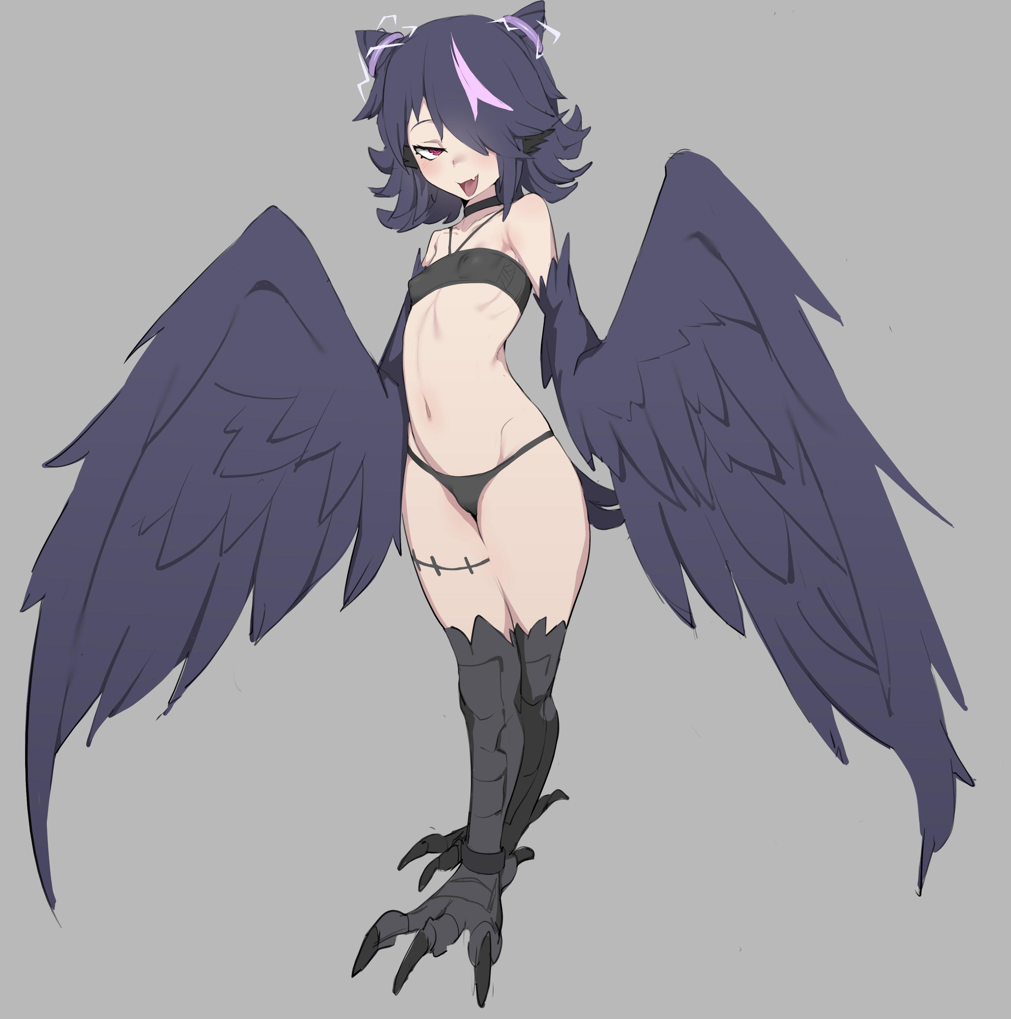character request, copyright request, female, flat chest, flat chested, harpy, harpy girl, harpy humanoid, skimpy clothes, tagme, thus0thus