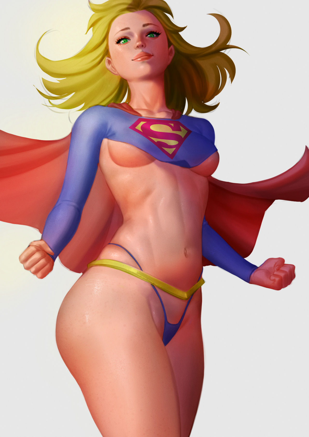 1girls, 2d, blonde hair, dc, dc comics, female, female only, green eyes, hourglass figure, revealing clothes, skimpy clothes, someuselessdemon, supergirl, superheroine, superman (series), tagme
