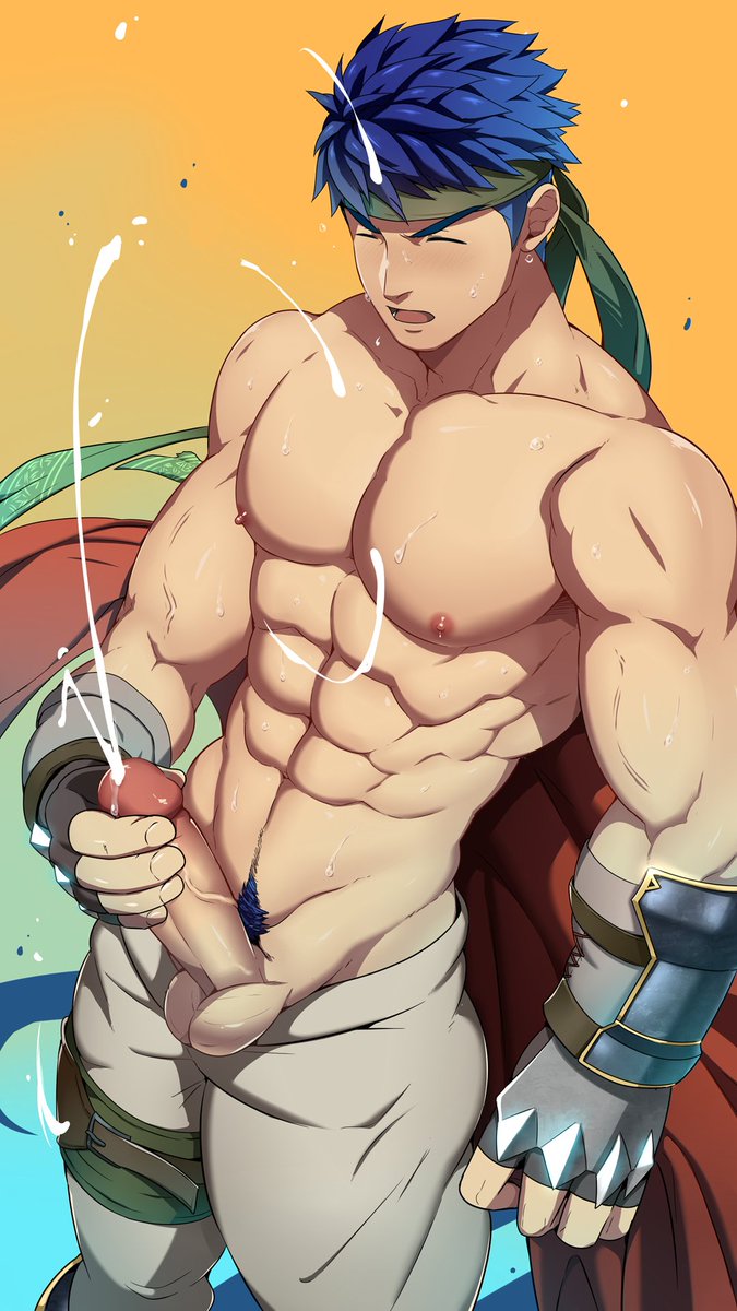 1boy, abs, balls, bara, cum, ejaculation, erection, fire emblem, fire emblem: path of radiance, fire emblem: radiant dawn, ike (fire emblem), male, male focus, male masturbation, male only, male pubic hair, masturbation, muscular, muscular male, pubic hair, solo, solo male, super smash bros., yaoi