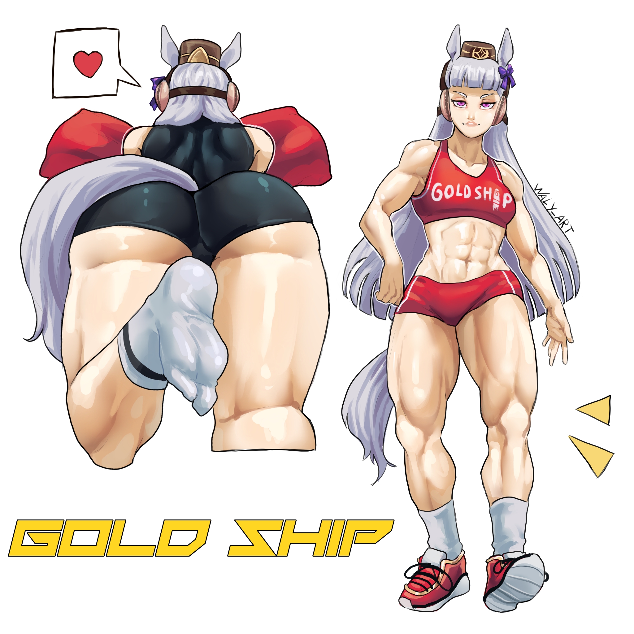 1girls, abs, ass focus, clothed, el wallyxd, female, foot fetish, gold ship (umamusume), gym uniform, horse ears, horse tail, muscular, muscular female, soles, solo, strong female, umamusume, waly xox