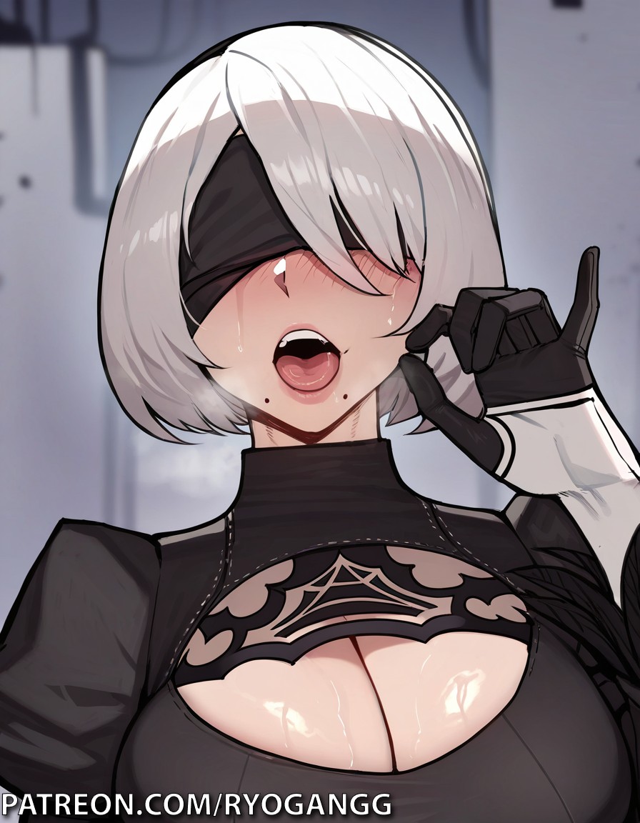 1girls, 2d, 2d (artwork), ai generated, android girl, ass, big ass, big breasts, black blindfold, breasts, female, hi res, high resolution, huge ass, huge breasts, large ass, large breasts, light skin, light-skinned female, nier (series), nier: automata, patreon, patreon username, ryogangg, thick thighs, uncensored, wide hips, yorha 2b