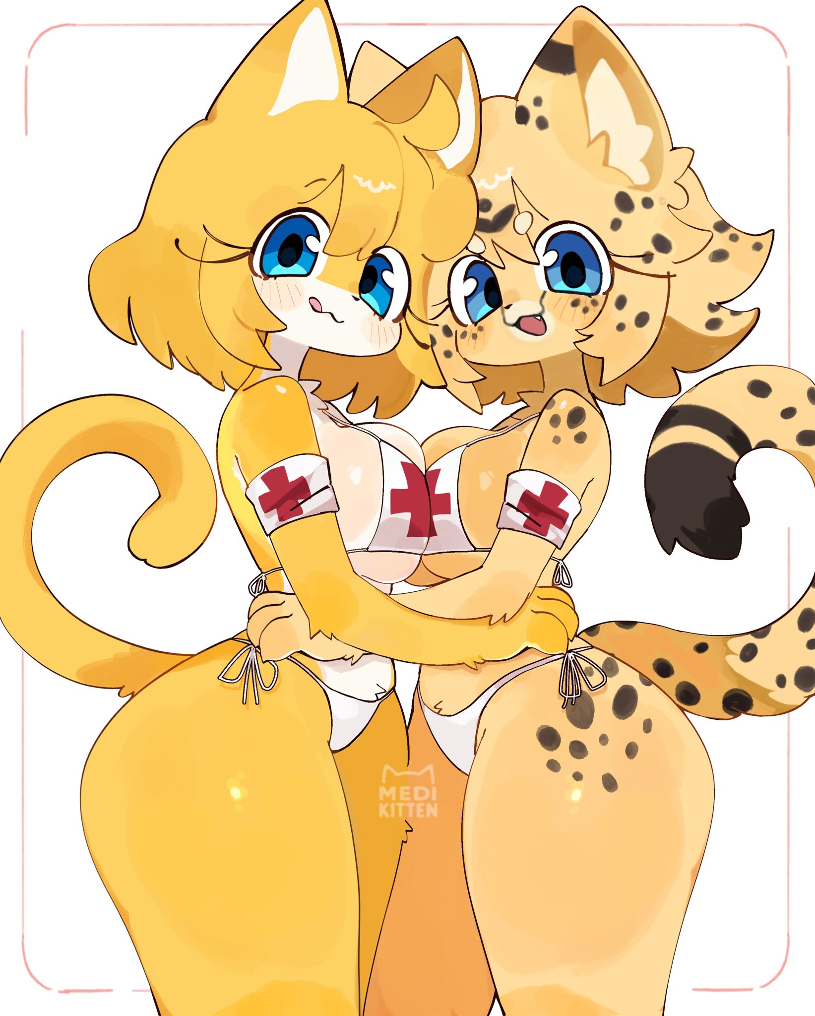 2025, 2girls, bikini, cheetah, domestic cat, felid, feline, female, furry, furry female, kat kitt, katie (kat kitt), katie (medikitten), medikitten