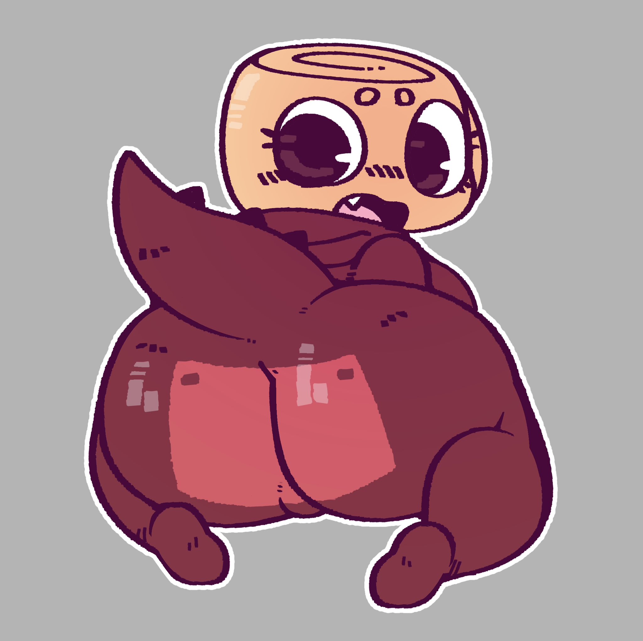 1girls, 2025, ammonite, animate inanimate, ass, big ass, big breasts, big butt, black eyes, blush, blush lines, breasts, bubble ass, bubble butt, butt flap, camel toe, cameltoe, cephalopod, circle eyebrows, clothing, crouching, dandy's world, dandys world, digital media (artwork), dino snore shelly, dinosaur, dinosaur costume, dinosaur girl, dinosaur tail, embarrassed, eyebrows, eyelashes, fake tail, fangs, fat ass, fat butt, female, female humanoid, for a head, grey background, hi res, huge butt, humanoid, looking at viewer, looking back, looking back at viewer, marine, mollusk, moogers, noseless, not furry, onesie, open mouth, outline, pink tongue, prehistoric species, pussy, red onesie, shell, shelly (dandy's world), short stack, shy, simple background, solo, tail, tan body, tan eyebrows, tan shell, teeth, thick ass, thick butt, thick thighs, tongue, toons (dandys world), white outline, white sclera, wide hipped female, wide hipped humanoid, wide hips