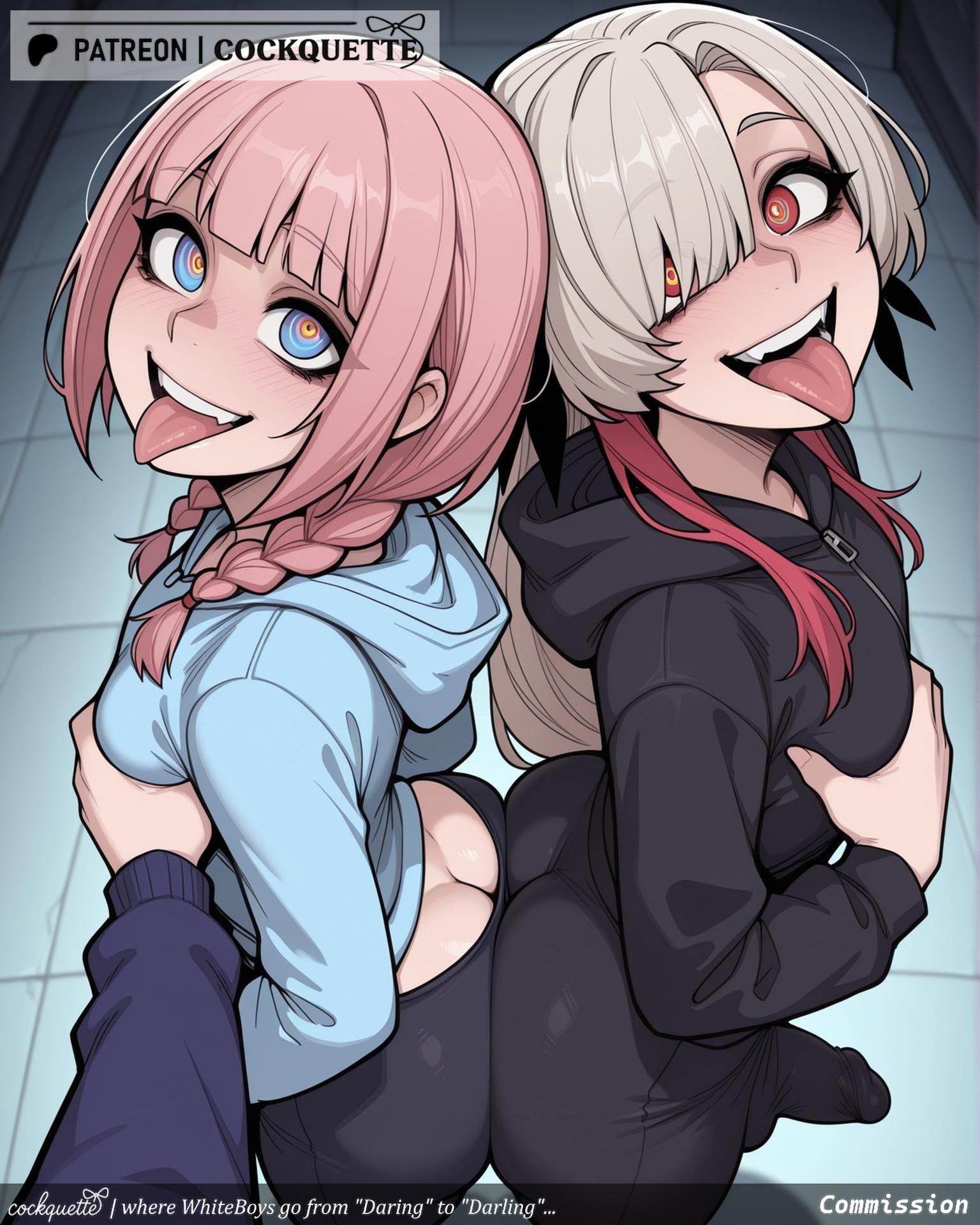 :p, + +, 2futas, 2girls, 3girls, ahe gao, ai generated, ass, bangs, bathroom, blue eyes, blunt bangs, blush, braid, breast grab, breast lift, breasts, bulge, cockquette, covering breasts, crazy eyes, eyebrows visible through hair, female, forked tongue, futanari, glowing, grabbing, grabbing from behind, grabbing own breast, groping, guided breast grab, hair over one eye, hand on another's chest, hand on breast, hand on own chest, heart, heart-shaped pupils, honeycomb (pattern), honeycomb background, hood, hood down, hooded jacket, hoodie, hypnosis, intersex, long hair, long tongue, looking at viewer, mind control, multiple females, multiple girls, naughty face, open mouth, oral invitation, pink hair, saliva, self fondle, sharp teeth, silk, silver hair, single braid, smile, spider web, straight, symbol-shaped pupils, tagme, teeth, tile floor, tile wall, tiles, tongue, tongue out, tongue piercing, yellow eyes, you gonna get raped
