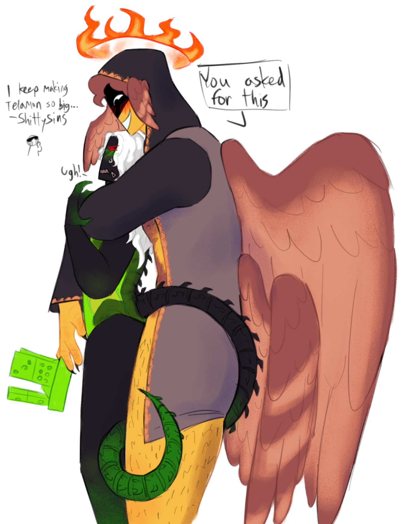 1x1x1x1, 1x1x1x1 (forsaken), 4 wings, betrayed 1x1x1x1, black body, body hair, clothes, clothing, color, colored, drawing, forsaken (roblox), grin, hair, hood up, long hair, red eyes, roblox, roblox game, robloxian, self upload, shedletsky, shedletsky (forsaken), shittysins, size difference, smile, tail, tail wrap, telamon, white hair, wings, wings on head, yellow body, zipper mouth
