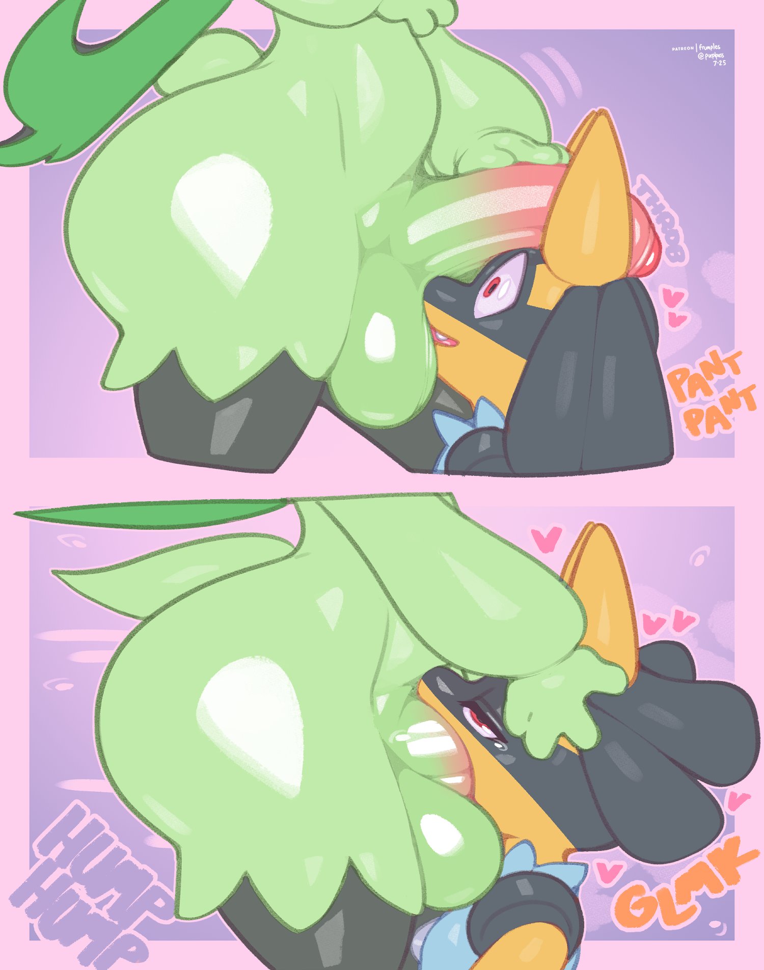 2boys, 2d, 2d (artwork), 2d artwork, artist name, artist signature, ass, balls, ballsack, blowjob, blowjob face, dick, dick on face, femboy, femboy on femboy, femboy only, frumples, furry, furry male, furry only, gay, gay sex, generation 4 pokemon, generation 9 pokemon, head grab, heart, humping, hung femboy, hung trap, lucario, male, meowscarada, nintendo, panting, penis, pokémon (species), pokemon, pokemon (species), shiny lucario, shiny meowscarada, shiny pokemon, smooth balls, smooth penis, tearing up, thick, thick ass, thick thighs, yaoi