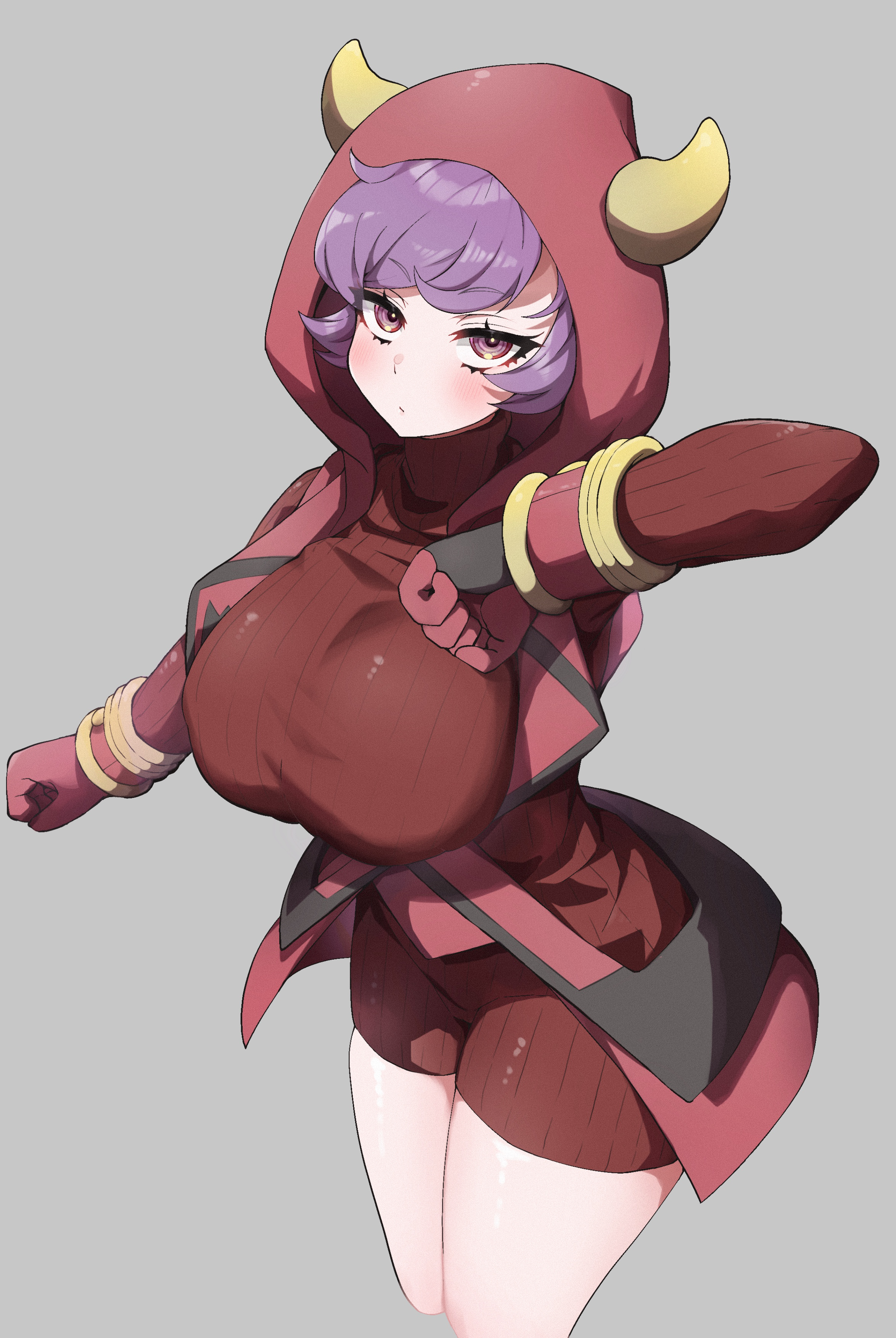 1girls, absurdres, breasts, courtney (pokemon oras), courtney (pokemon), fake horns, female, female only, game freak, highres, hood, hooded vest, hoodie, horns, large breasts, nagyiiie, nintendo, pokemon, pokemon oras, red hood, solo, team magma, team magma uniform, vest