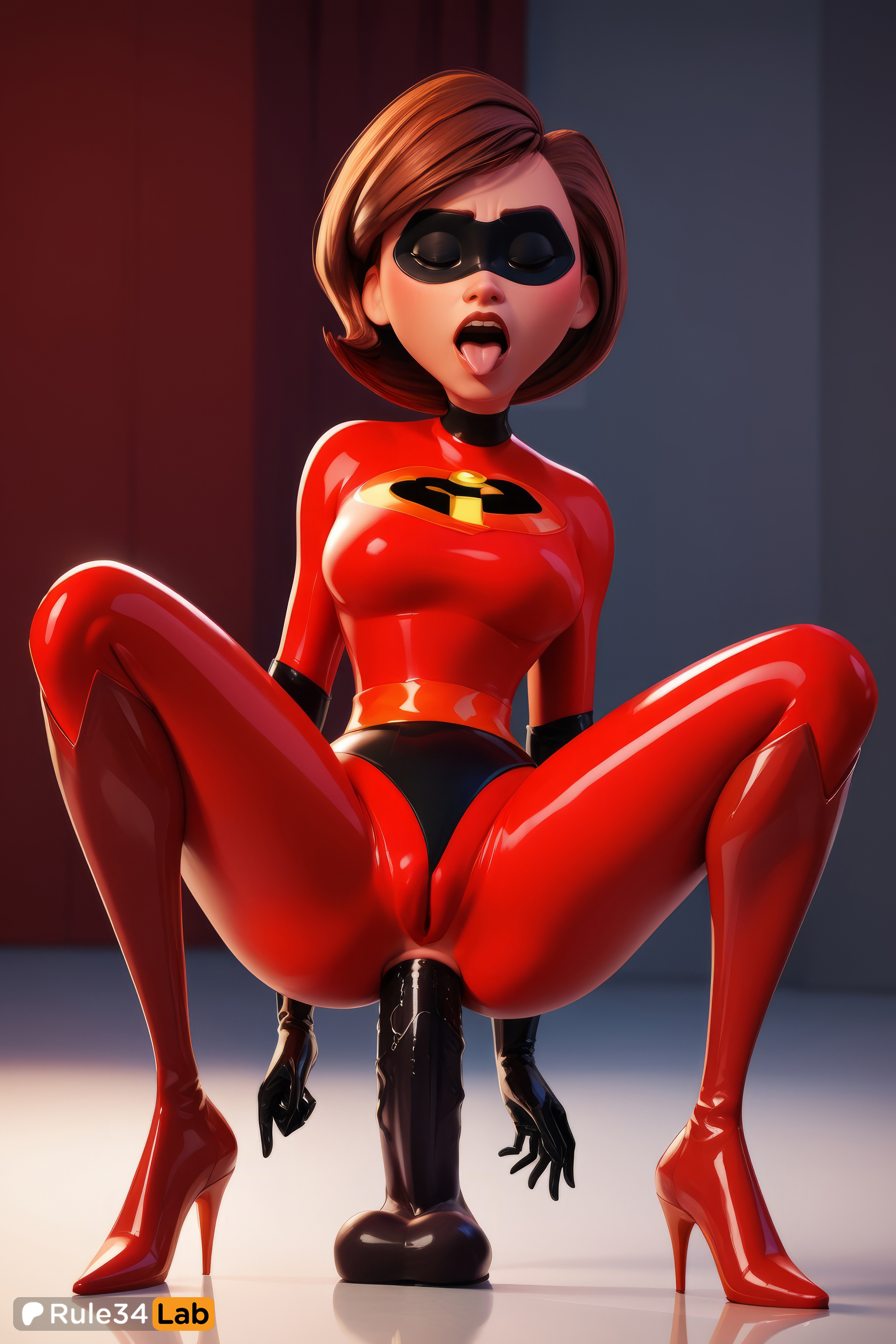 1girls, ai generated, anal, anal dildo, anal insertion, anal masturbation, anal object insertion, black dildo, black gloves, bodysuit, boots, breasts, brown hair, dildo, dildo in ass, dildo insertion, dildo riding, disney, elastigirl, elbow gloves, female, female only, full body, gloves, helen parr, hi res, high heel boots, high heels, huge dildo, latex, latex gloves, lips, mask, medium breasts, object insertion, open mouth, pixar, red bodysuit, red footwear, riding dildo, rule34lab, shiny clothes, short hair, skin tight, solo, spread legs, squatting, squatting on dildo, superhero, superheroine, the incredibles, the incredibles 2, tongue, tongue out