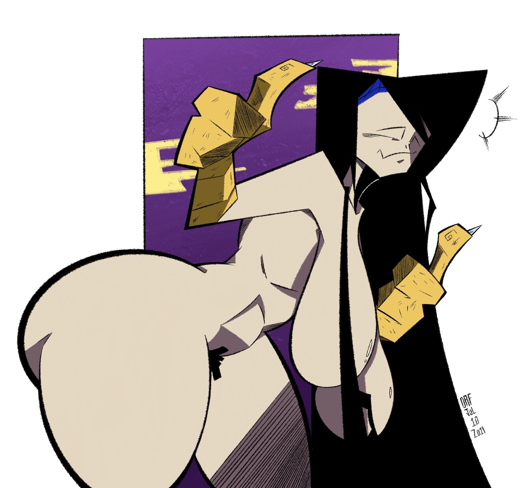 1girls, ass up, big breasts, breasts, creepypasta, curvy, curvy figure, dat ass, dumptruck ass, dumptruck butt, fat ass, female, female only, hairy pussy, huge breasts, large breasts, massive breasts, momo (creepypasta), monster, monster girl, naked, naked female, oafworks, old art, sagging breasts, side view, slim waist, solo, thick thighs, thumbs up