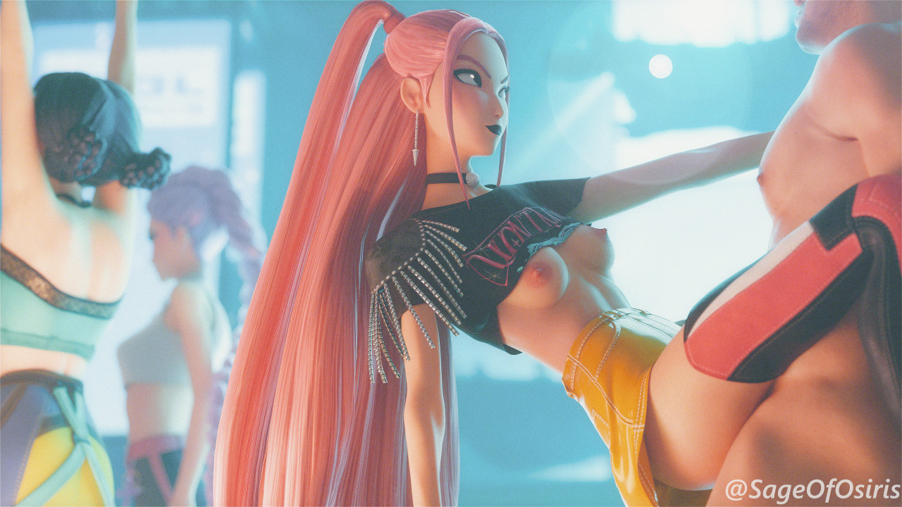 1boy, 3d, 3girls, asian female, bare ass, bare breasts, boots, female penetrated, kpop demon hunters, mira (kpop demon hunters), rumi (kpop demon hunters), sageofosiris, stand and carry position, thigh boots, zoey (kpop demon hunters)