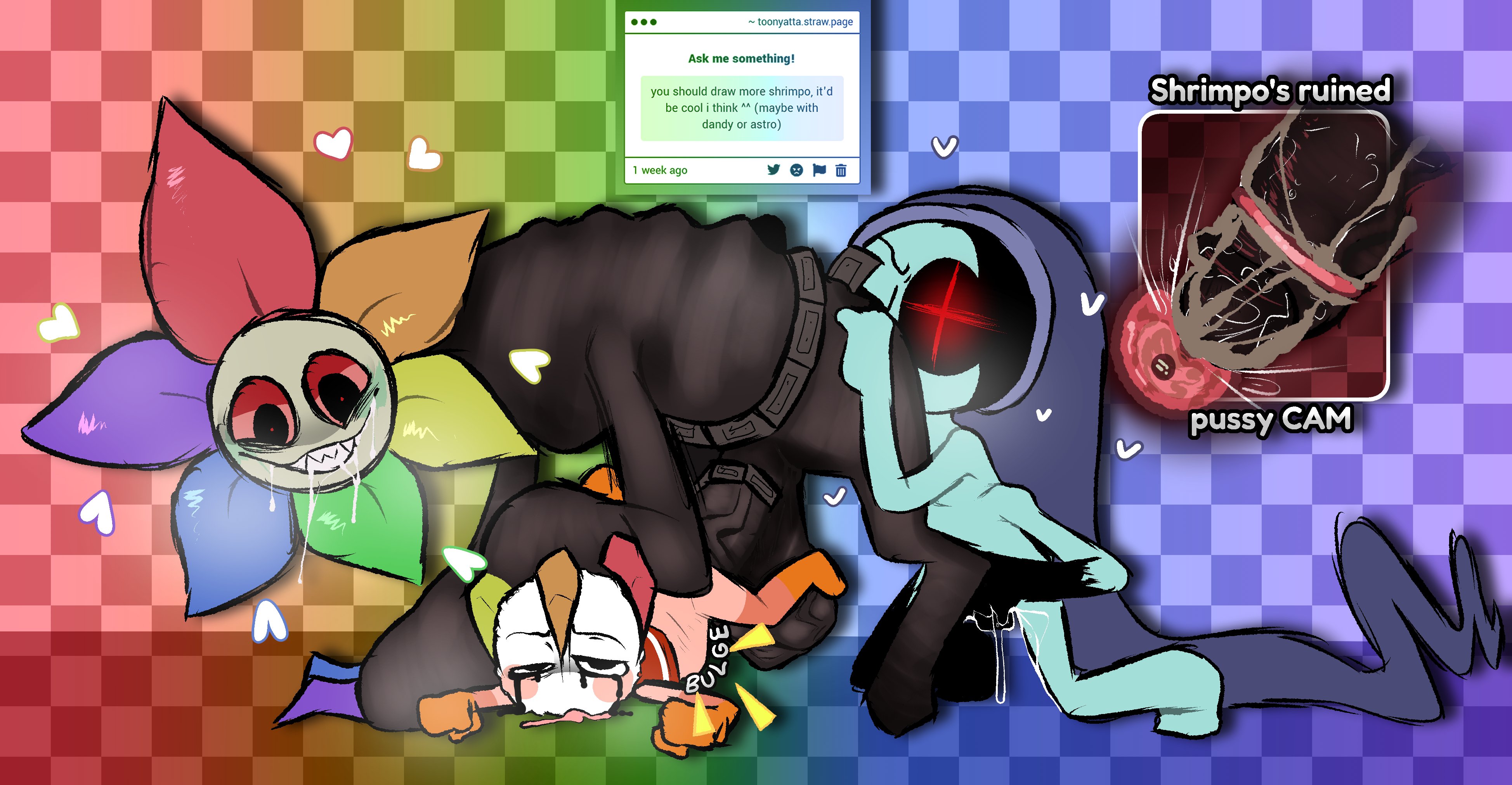 1cuntboy, 2boys, anthro, anthro on feral, astro (dandy's world), balls, big balls, big penis, bulge, crying while penetrated, cuntboy, dandy (dandy's world), dandy's world, feral, feral on anthro, gay sex, overstimulation, penetration, penis, questionable consent, rimming, rimming male, sex, shrimpo (dandy's world), tagme, twisted astro (dandy's world), twisted dandy (dandy's world), vaginal penetration, yattas world