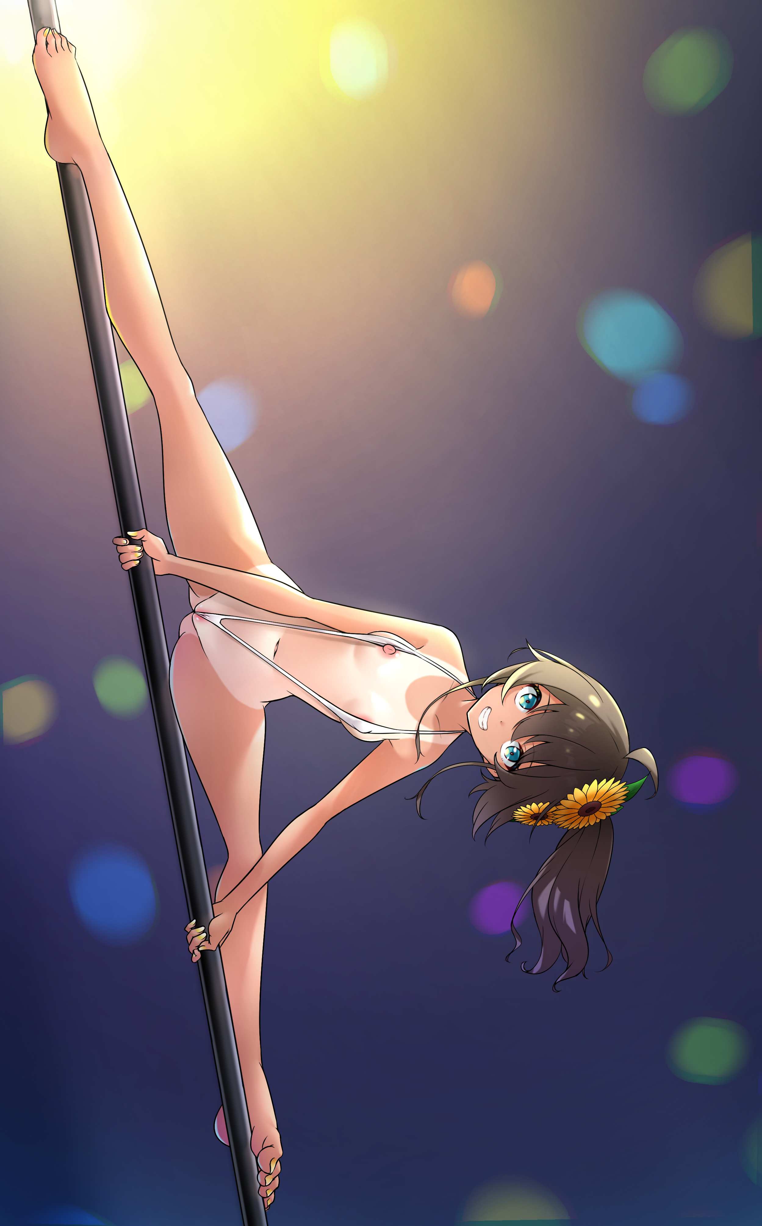 1girls, 2d, 2d (artwork), 2d artwork, ahoge, ankles, areola, areola slip, areolae, areolae slip, ass visible through thighs, bare arms, bare belly, bare breasts, bare calves, bare chest, bare hands, bare hips, bare knees, bare legs, bare midriff, bare navel, bare nipples, bare pussy, bare shoulders, bare skin, bare soles, bare thighs, bare tits, bare toes, bare torso, barefoot, belly, belly button, bikini tan, blue eyes, blue-eyed female, breasts, brown eyebrows, brown hair, brown skin, brown skinned female, brown-haired female, brown-skinned female, calves, cleft of venus, collarbone, completely naked, completely naked female, completely nude, completely nude female, digital, digital art, digital drawing, digital drawing (artwork), digital media, digital media (artwork), exposed arms, exposed belly, exposed breasts, exposed chest, exposed hips, exposed legs, exposed midriff, exposed navel, exposed nipples, exposed pussy, exposed shoulders, exposed skin, exposed thighs, exposed toes, exposed torso, feet, female, female focus, female only, fingers, flower, flower hair ornament, flower in hair, flower on head, full body, fully naked, fully nude, ginto, grin, grinning, grinning at viewer, groin, hair ornament, hair ornaments, head tilt, high resolution, highres, hololive, knees, lean figure, legs, legs apart, legs spread, long hair, looking at viewer, midriff, naked, naked female, naked woman, narrow waist, natsuiro matsuri, navel, nipples, nude, nude female, nudity, one piece swimsuit tan, one-piece tan, parted lips, petite, petite body, petite breasts, petite female, petite girl, petite tits, pink areola, pink areolae, pink nipples, pole, pole dancing, ponytail, purple background, pussy, pussy lips, shoulders, simple background, slender body, slender waist, slim waist, slingshot bikini, slingshot swimsuit, small breast, small breasts, smile, smiley face, smiling, smiling at another, smiling at partner, smiling at viewer, solo, spread legs, spreading legs, spreading thighs, swimsuit tan, tan, tan body, tan chest, tan line, tan lines, tan skin, tan skinned female, tanned, tanned breasts, tanned skin, thighs, tilted head, tiny breasts, toes, topless, topless female, uncensored, uncensored breasts, uncensored nipples, uncensored pussy, uncensored vagina, virtual youtuber, vtuber, vtuberfanart, vulva, vulva line