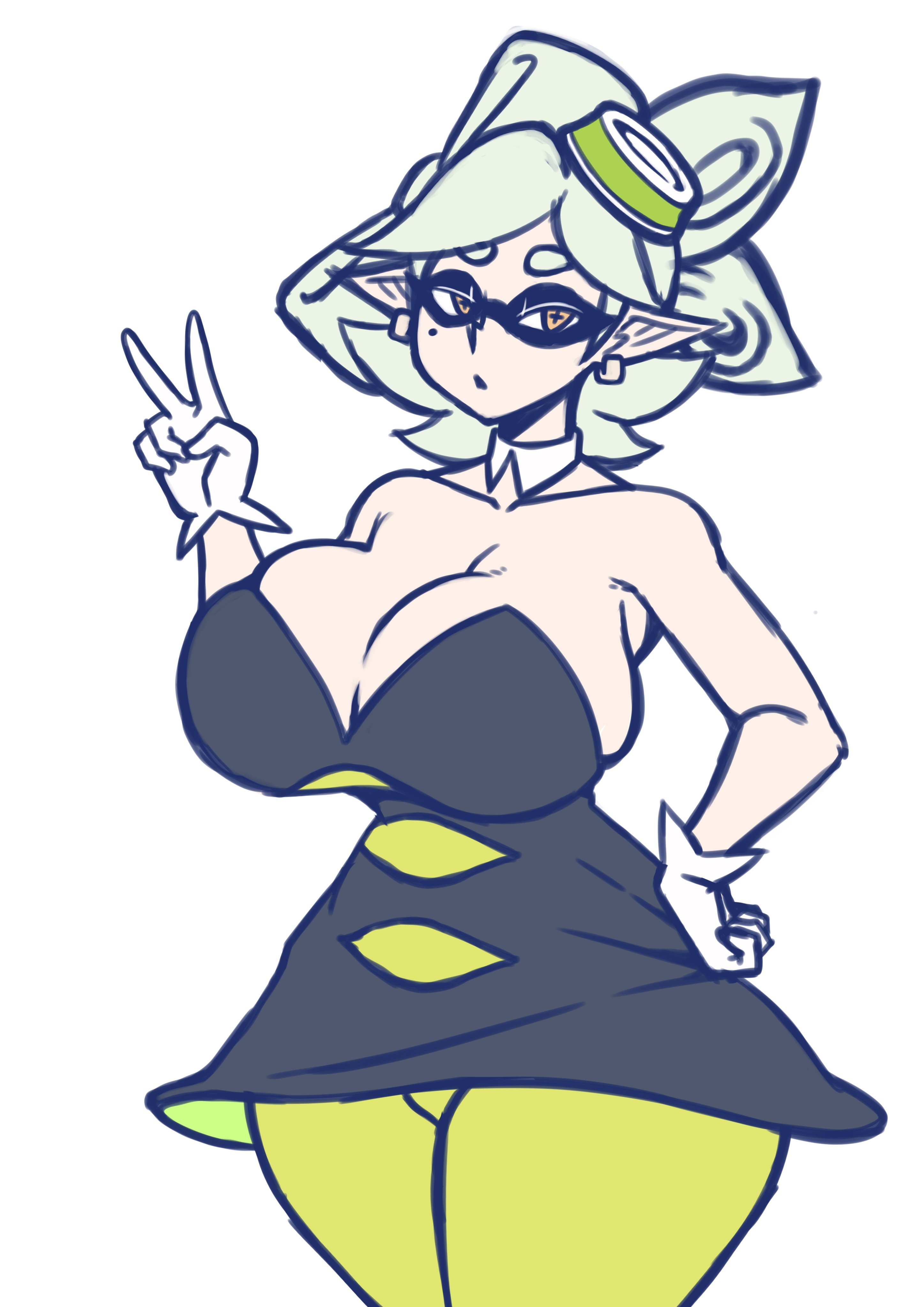 big breasts, clothed, fully clothed, ilustretsspoks, marie (splatoon), sfw, sketch, splatoon, squid sisters, tentacle hair, thick thighs, unusual pupils