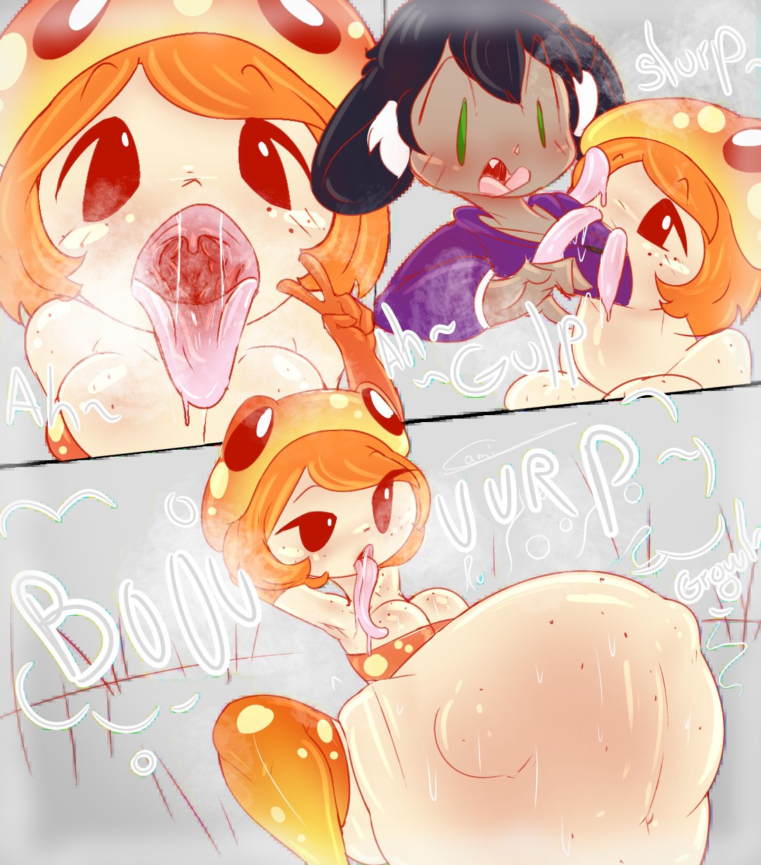 1girls, belly, cami gz, camigz, eyelashes, female, plants vs zombies, toadstool (pvz), vore, vore belly