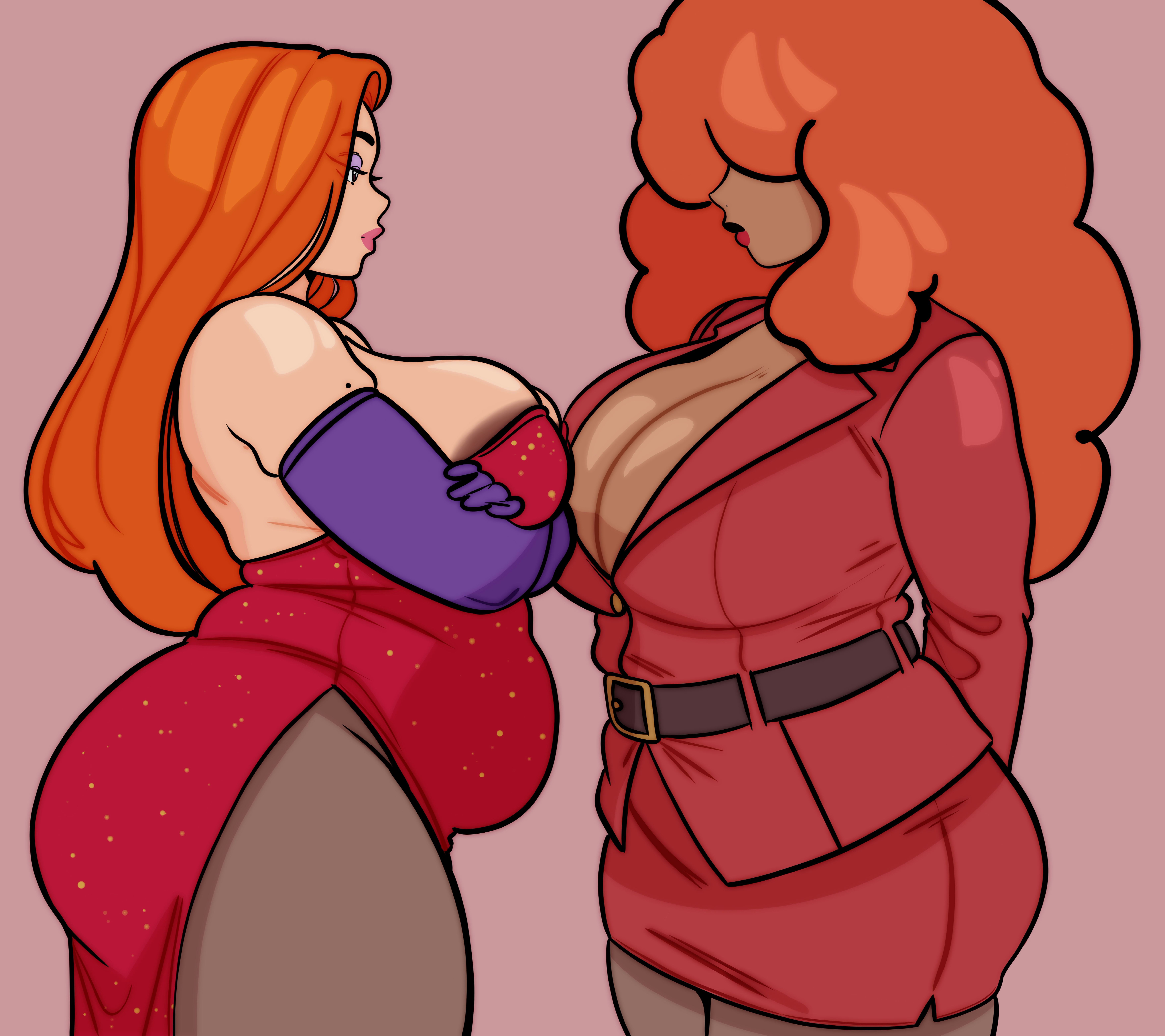 2girl, 2girls, 2milf, 2woman, 2women, bbw, big ass, big breasts, big butt, big thighs, cartoon network, clothed, dark skin, disney, female, jasmine29161093, jazzanna, jessica rabbit, massive ass, massive breasts, massive butt, massive thighs, massive tits, milf, milf body, milfification, multiple females, multiple girls, orange hair, overweight, overweight female, plump, powerpuff girls, red outfit, sara bellum, tan skin, who framed roger rabbit