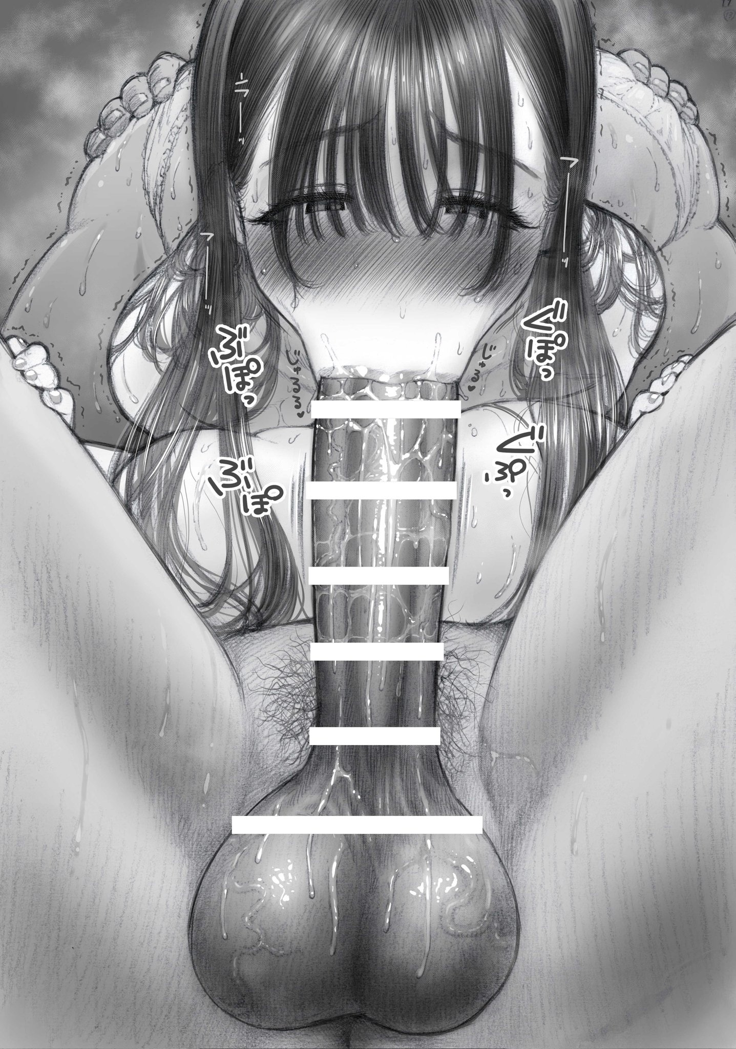 1boy, 1girls, 69, 69 position, ass grab, big ass, big breasts, black hair, blowjob, blush, completely nude, completely nude female, dat ass, deepthroat, erect penis, erection, fellatio, first person view, hirune (imomonono), huge ass, huge breasts, imomonono, indoors, inside, large ass, large breasts, long hair, massive breasts, musk, musk clouds, musky, musky cock, nude, nude female, oral, oral penetration, oral sex, pleasure face, pubic hair, sloppy, sloppy blowjob, smell, sweat, sweatdrop, sweating, sweaty body, sweaty breasts, thick penis, twintails, veiny penis