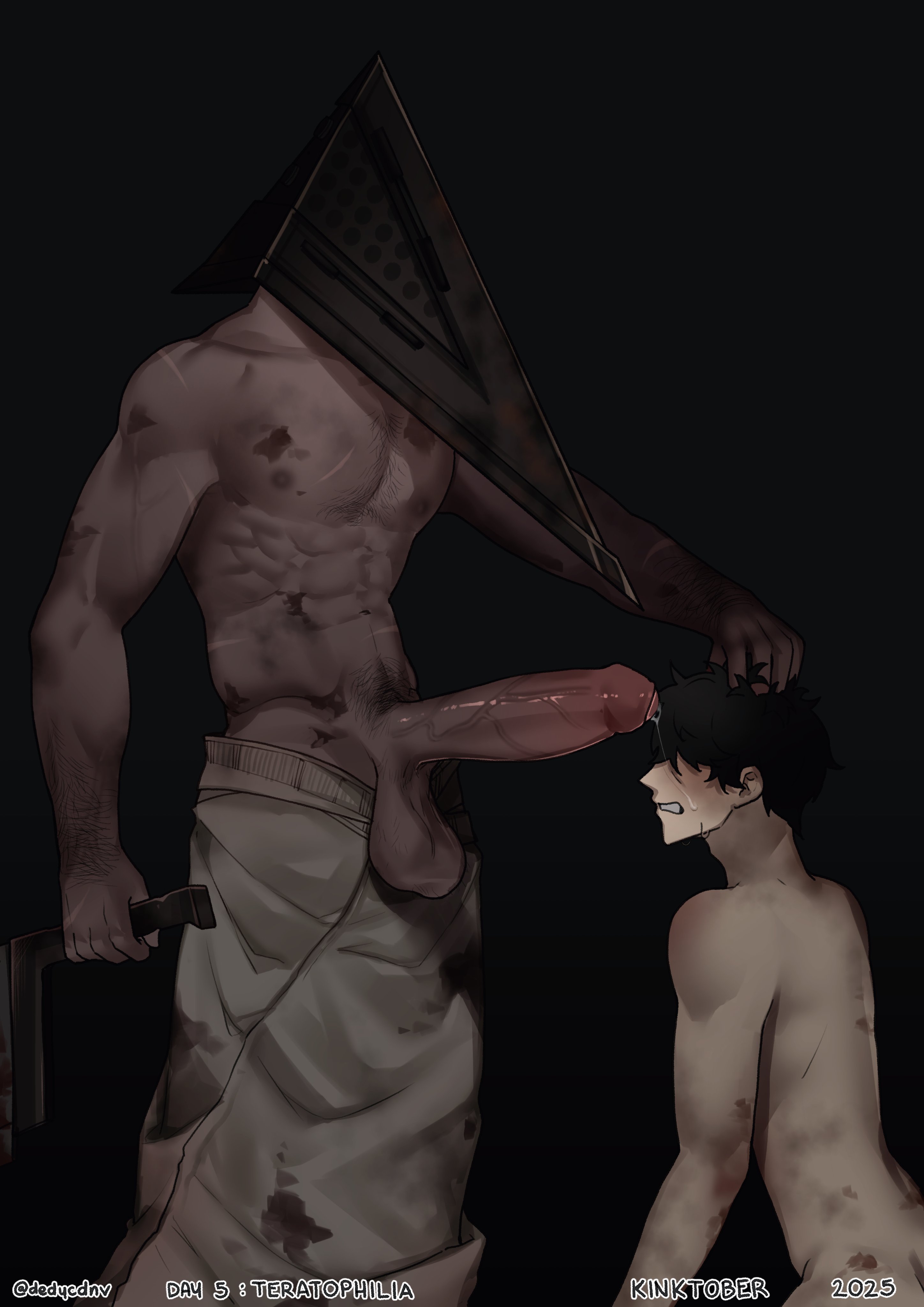 2boys, abs, big dom small sub, big penis, caught, completely nude, daddy, daddy kink, dedycdnv, defeat, defeat sex, defeated, dilf, dominant, domination, erect penis, erection, foreskin, gay, gay domination, gay sex, hanbin, height difference, horror, huge cock, human, imminent penetration, imminent rape, imminent sex, konami, large penis, male, male only, male/male, monster, muscular, muscular male, nervous, pecs, precum, precum drip, pubic hair, pyramid head, scared, silent hill, silent hill 2, size difference, submissive, submissive male, thick penis, veiny penis, yaoi