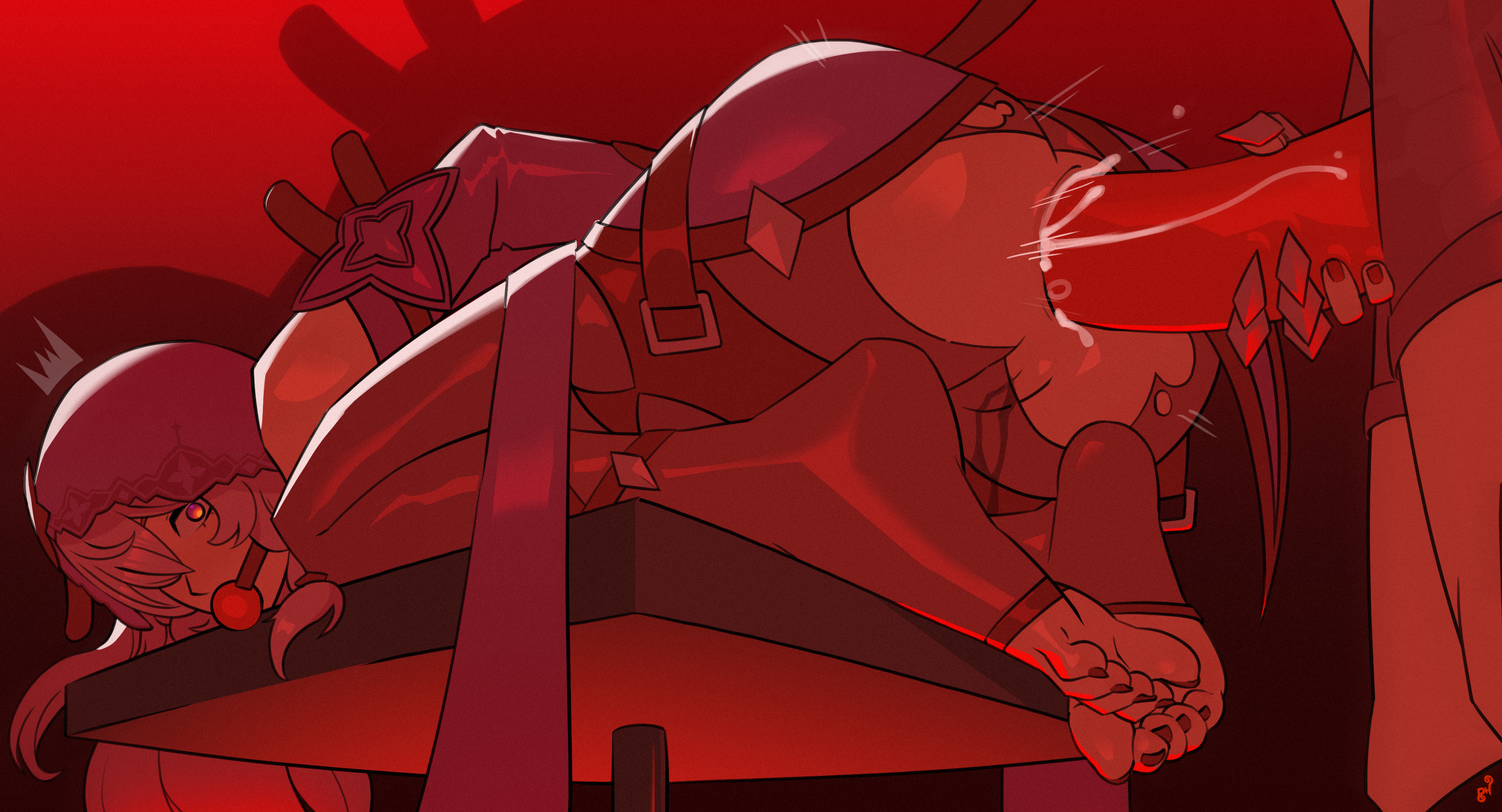 2girls, acheron (honkai: star rail), anal, anal insertion, anal object insertion, artist signature, black swan (honkai: star rail), bondage, bottomless, bottomless female, cameltoe, dildo, dildo in ass, dildo insertion, feet, female, female focus, female only, female penetrated, femdom, femsub, functionally nude female, gag, gagged, honkai: star rail, leaking pussy, looking back, mohoshadream, penetration, pussy, restrained, ripped pants, soles, strap-on, strapon, tied hands, tied up, toeless legwear, toes, vagina, veil, wet, wet pussy, yuri