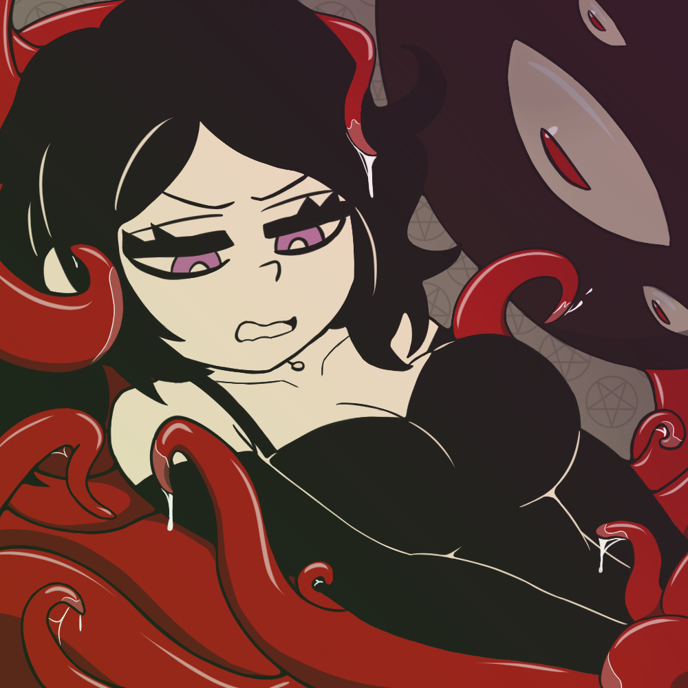1girls, anal, anal sex, ashley graves, beautiful, big breasts, black choker, black hair, blush, breasts, choker, covenant, curse, curvy, curvy body, curvy female, curvy figure, deal, demon, embarrassed, eyes, female, female focus, goth, goth girl, gothic, hair grab, hands grab, hands tied, intersex, interspecies, invocation, large breasts, looking at another, monster, necklace, open mouth, penetration, purple eyes, red eyes, satanic, sex, sex toy, spell, squeeze, squeezing, tentacle, tentacle penetration, tentacle rape, tentacle sex, the coffin of andy and leyley, vagina, vaginal penetration, vaginal sex