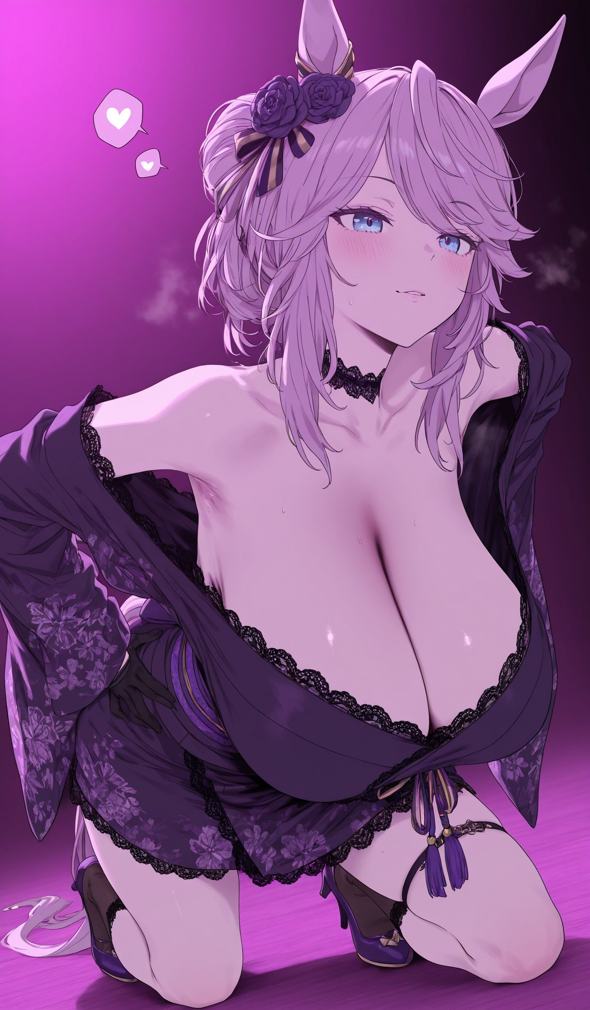 1girls, ai generated, alternate costume, alternate hairstyle, cleavage, gold city (umamusume), horse ears, horse girl, huge breasts, umamusume
