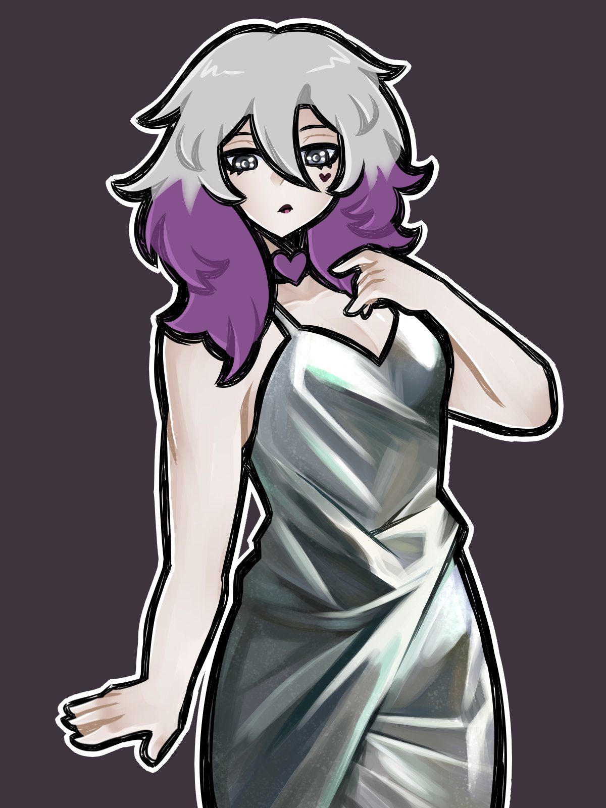 1girls, 2025, 2d, choker, dbd, dead by daylight, dress, epic edster, female, female only, hair highlights, light skin, light-skinned female, purple hair, sable ward, sfw, silver dress, white hair