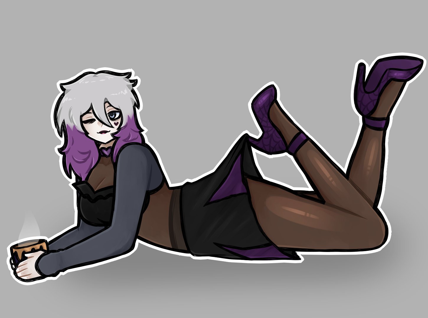 1girls, 2026, 2d, choker, dbd, dead by daylight, default skin, epic edster, female, female only, fully clothed, hair highlights, lace pantyhose hooked on heel (meme), light skin, light skinned female, purple hair, sable ward, sfw, skirt, skirt lift, white hair