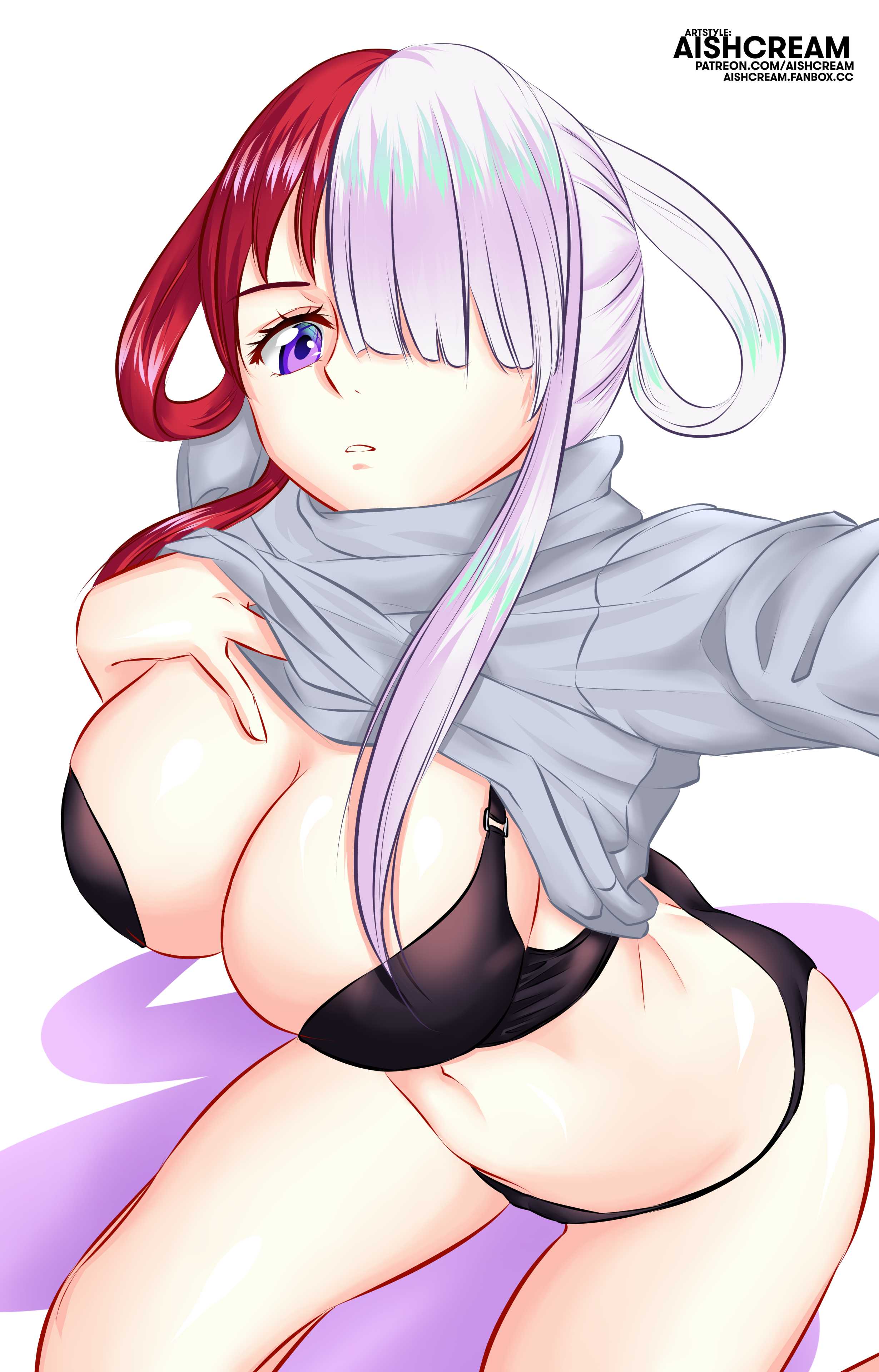 1girls, 2d, 2d (artwork), 2d artwork, adult, adult female, aishcream, bare belly, bare hips, bare legs, bare midriff, bare skin, bare thighs, belly, big breasts, black bra, black panties, black underwear, bra, breasts, busty, busty female, busty girl, cleavage, digital, digital art, digital drawing, digital drawing (artwork), digital media, digital media (artwork), exposed belly, exposed hips, exposed legs, exposed midriff, exposed skin, exposed thighs, female, female focus, female only, fingers, groin, hair over eye, hair over one eye, hair ribbon, half naked, half nude, hand on breast, hand on chest, hand on own breast, hand on own chest, high resolution, highres, large boobs, large breasts, lean figure, long hair, looking at viewer, mature, mature female, midriff, naked, naked female, naked woman, narrow waist, nude, nude female, nudity, one piece, panties, performer, post-timeskip, purple eyes, purple-eyed female, red eyes, red-eyed female, semi nude, sidelocks, simple background, singer, slender body, slender waist, slim waist, solo, thighs, underwear, uta (one piece), white background, white eyebrows, white hair, white-haired female