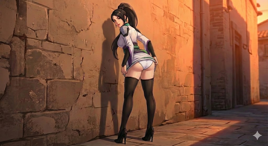 1girls, ai generated, ai-created, ass, female, female only, game, gemini, heels, high heels, outdoors, panties, pantyhose, sage (valorant), stockings, thighhighs, valorant, white panties