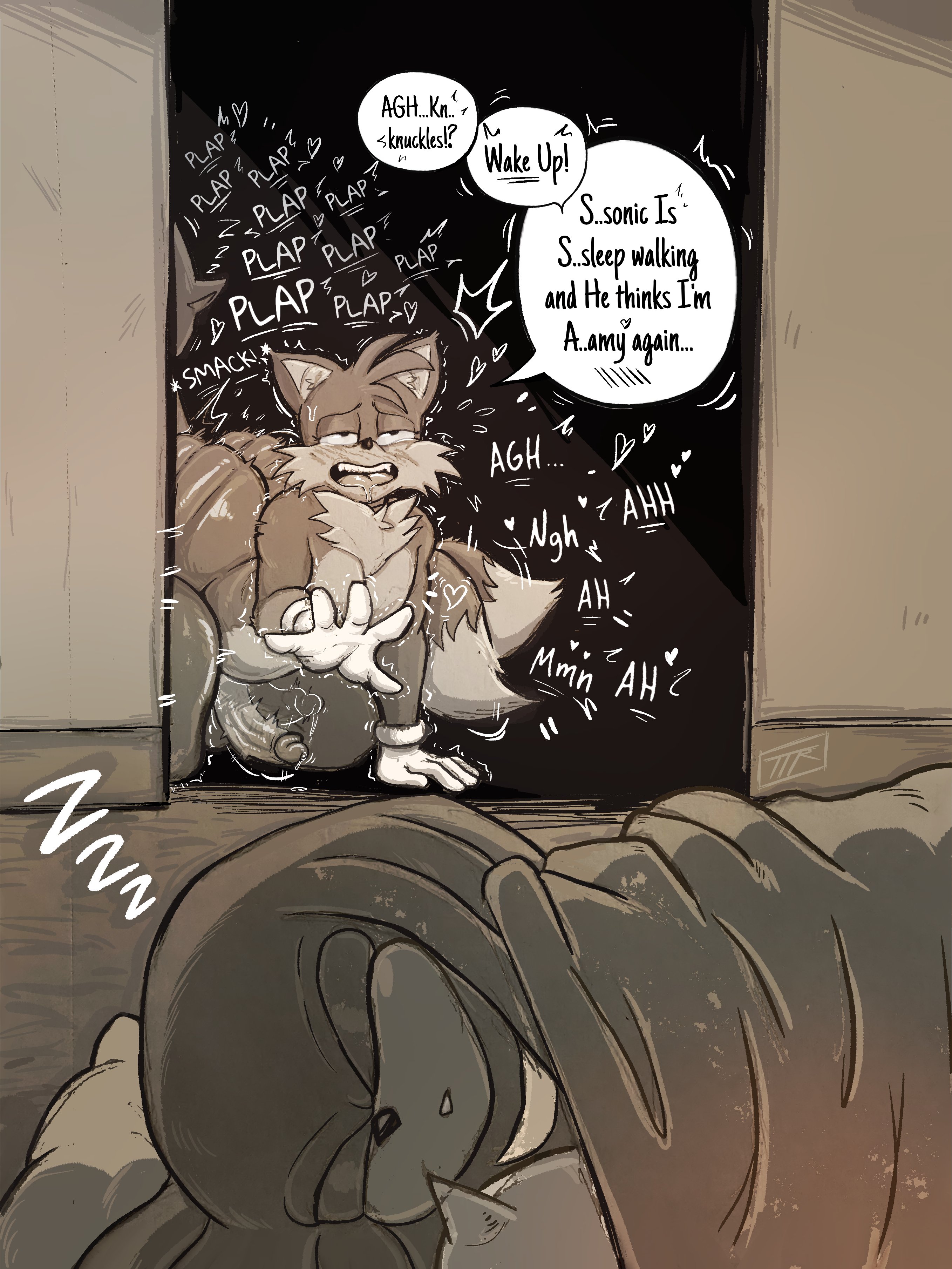 3boys, anal, anal sex, anthro, blush, bubble butt, dialogue, doggy style, femboy, fucked silly, furry, gay, knuckles the echidna, kojoarts, male, male only, sleeping, sonic (series), sonic the hedgehog, sonic the hedgehog (series), tails, tails the fox, text, yaoi