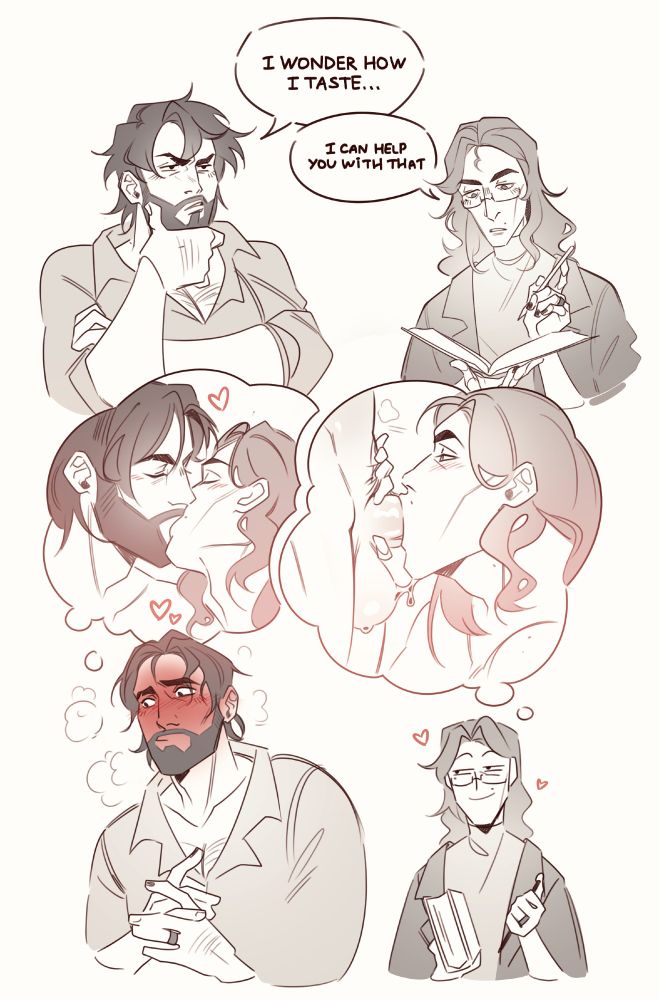 2boys, 2d, 2d (artwork), arcane, arcane jayce, arcane viktor, beard, beard stubble, bearded, big cock, big penis, black and grey, black and white, blowjob, blush, boys, cock, cock hungry, cock worship, comic, cum, cum in mouth, dark, dark-skinned male, dialogue, digital media (artwork), dripping cum, dripping pussy, dripping semen, english text, evilcactus, face fucking, fantasizing, fantasy, fucking mouth, funny, gay, gay male, gay sex, hairy chest, hairy male, hairy penis, holding head, hugging, humor, humor porn, jayce, jayce talis, kissing, large penis, laying down, laying on bed, league of legends, light-skinned male, long hair, long hair male, looking at partner, looking at penis, looking down, looking pleasured, male, male focus, male only, male/male, massive cock, mole, mole above mouth, mole on body, mouth full of cock, mouthful, multiple boys, multiple males, muscular, muscular male, nipples, older male, older male and younger male, oral, oral penetration, oral sex, penis, penis in mouth, romantic couple, semen, semen in mouth, silly, skinny male, sucking cock, sucking penis, swallowing cum, swallowing penis while deepthroat, thick penis, thought bubble, thought cloud, thoughtful expression, thoughts, throat bulge, throat fuck, twink, veiny penis, viktor (league of legends), white background