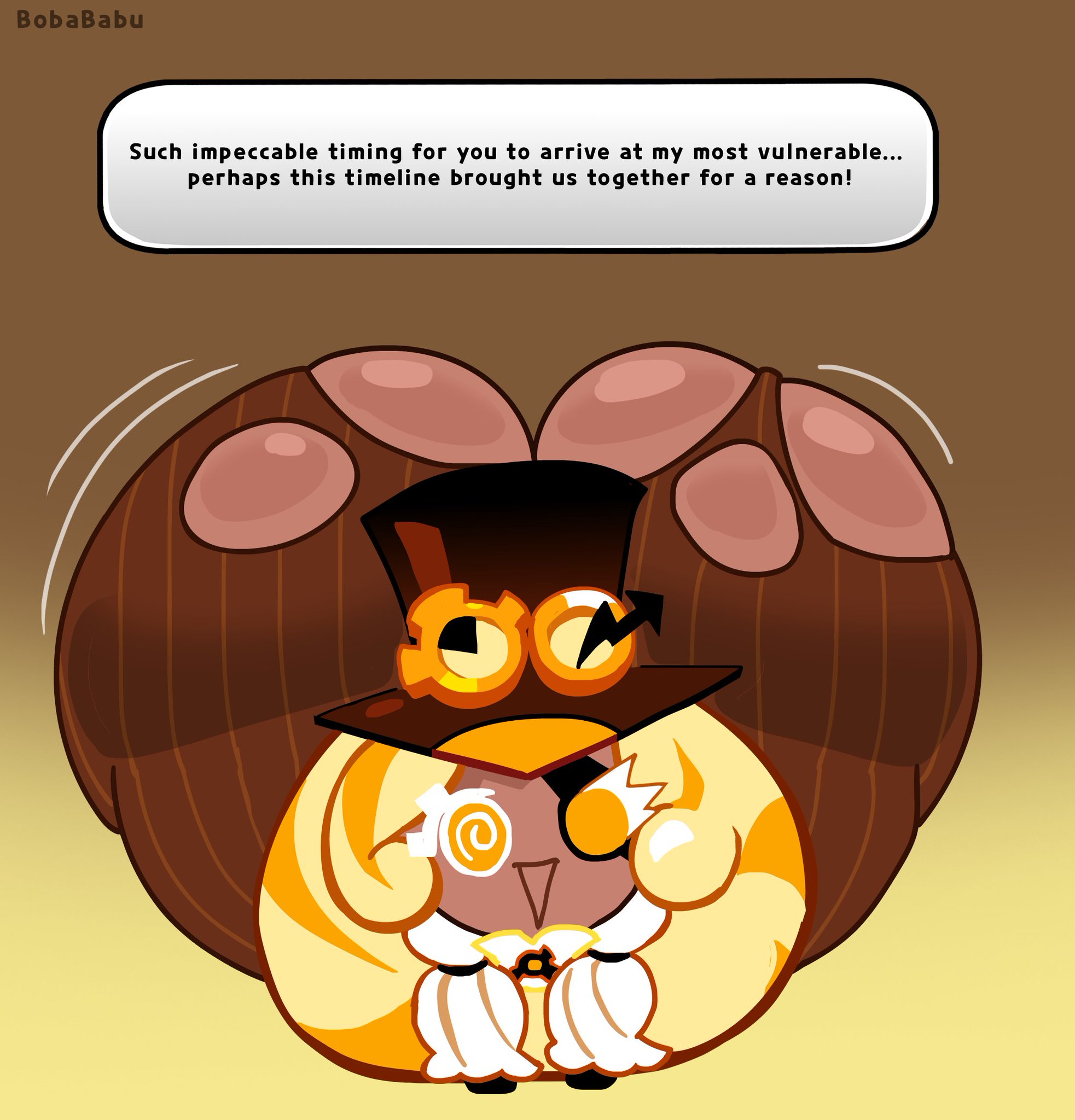1girls, 2026, anal, anal addiction, anal invitation, anal suggest, blonde female, blonde hair, bobababu, cookie run, cookie run ovenbreak, exposed, exposed ass, eyepatch, female, hyper, hyper ass, imminent anal, solo, spiral eyes, tagme, talking, talking to another, talking to viewer, timekeeper cookie, top hat, torn clothes, torn clothing, torn pants, yellow eyes