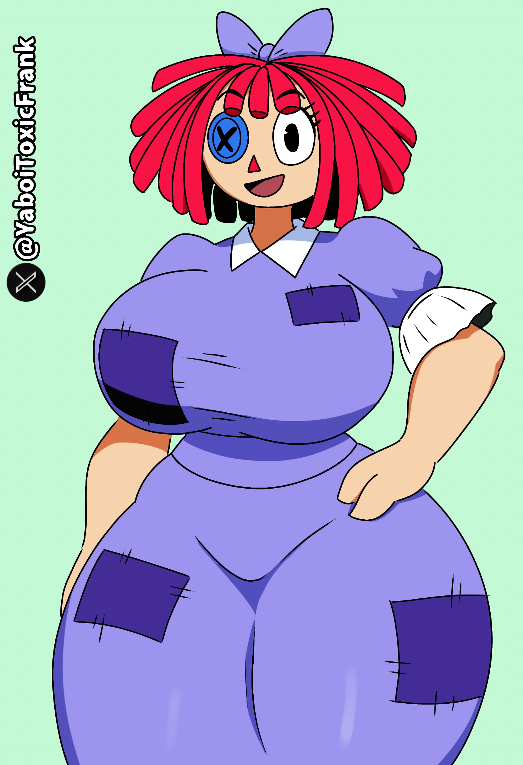 2d, 2d (artwork), clothed, clothing, dress, glitch productions, huge breasts, ragatha (the amazing digital circus), red hair, self upload, the amazing digital circus, thick lips, voluptuous, wide hips, yaboitoxicfrank