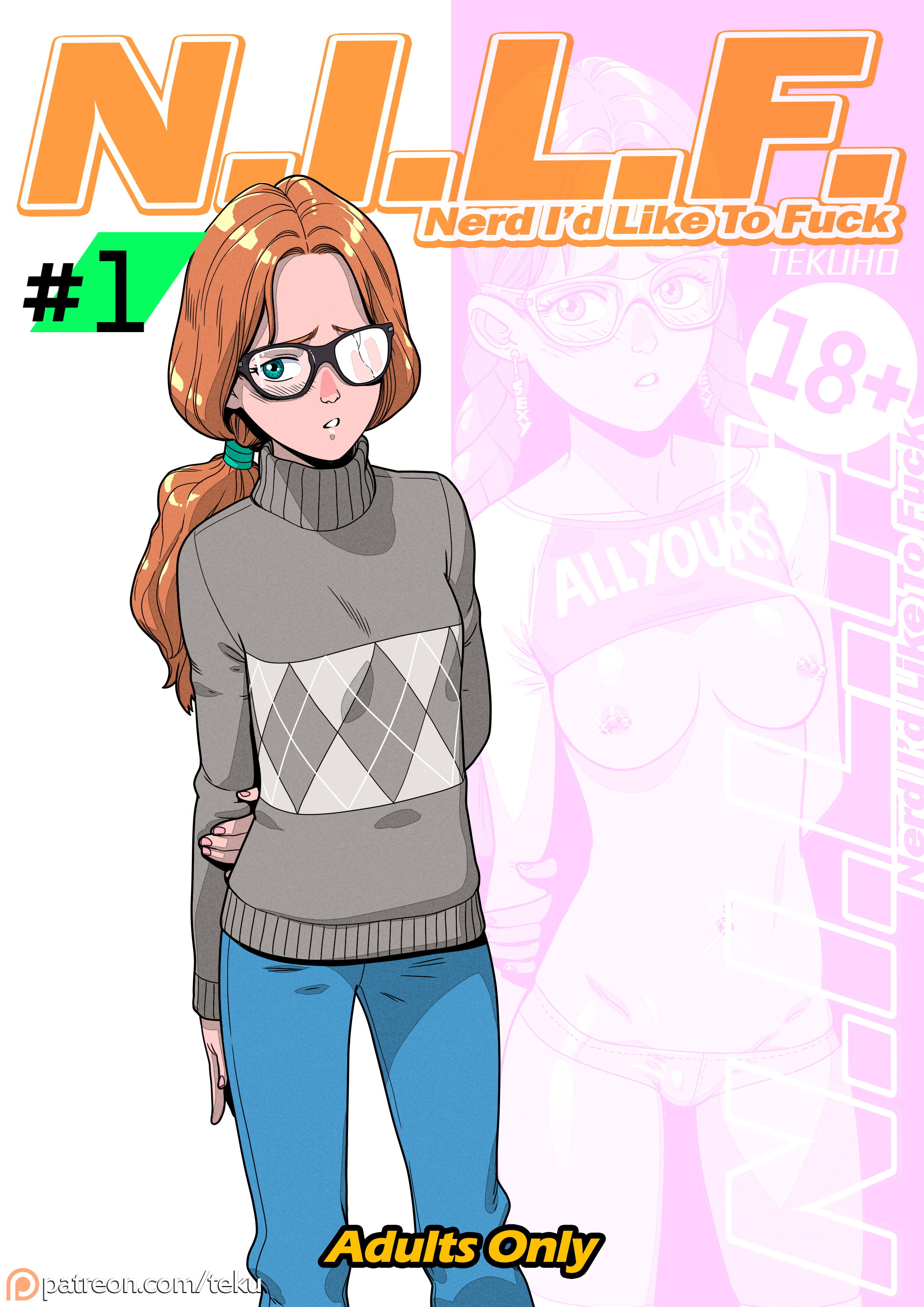 1girls, anna (tekuho), female, ginger, looking at viewer, nerd, nerdy female, original, red hair, shy, solo, standing, teenager, tekuho, twin braids