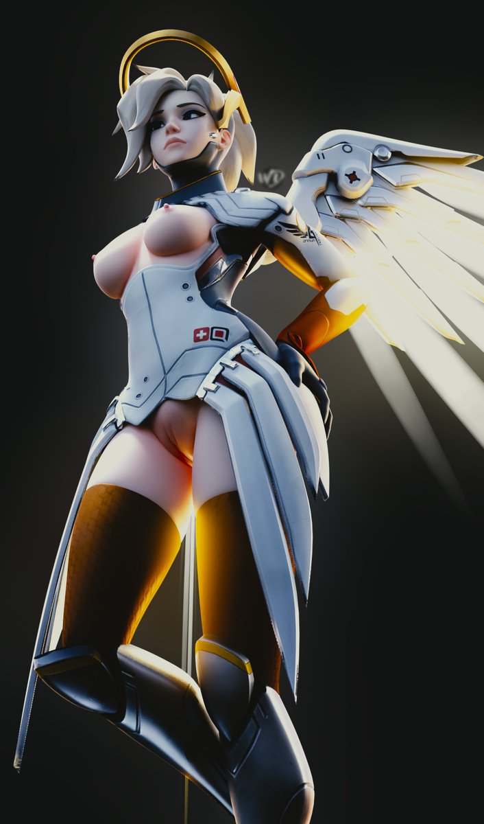 1girls, 3d, breasts, female, female only, functionally nude, mercy, naked footwear, overwatch, pussy, solo, wunder