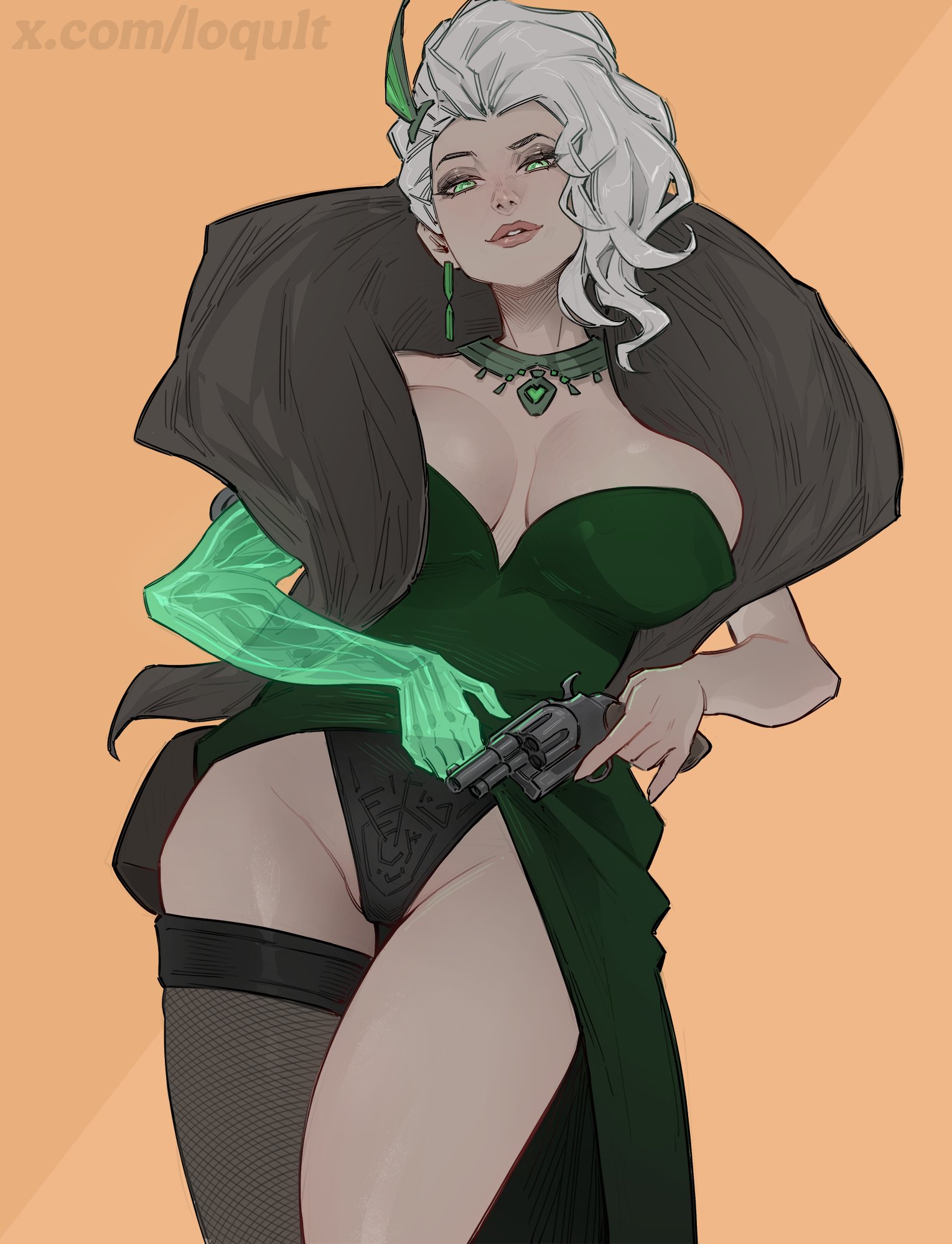1girls, deadlock, female, female only, huge breasts, lady geist, large breasts, loqu1t, revealing clothes, skimpy, solo, solo female, voluptuous