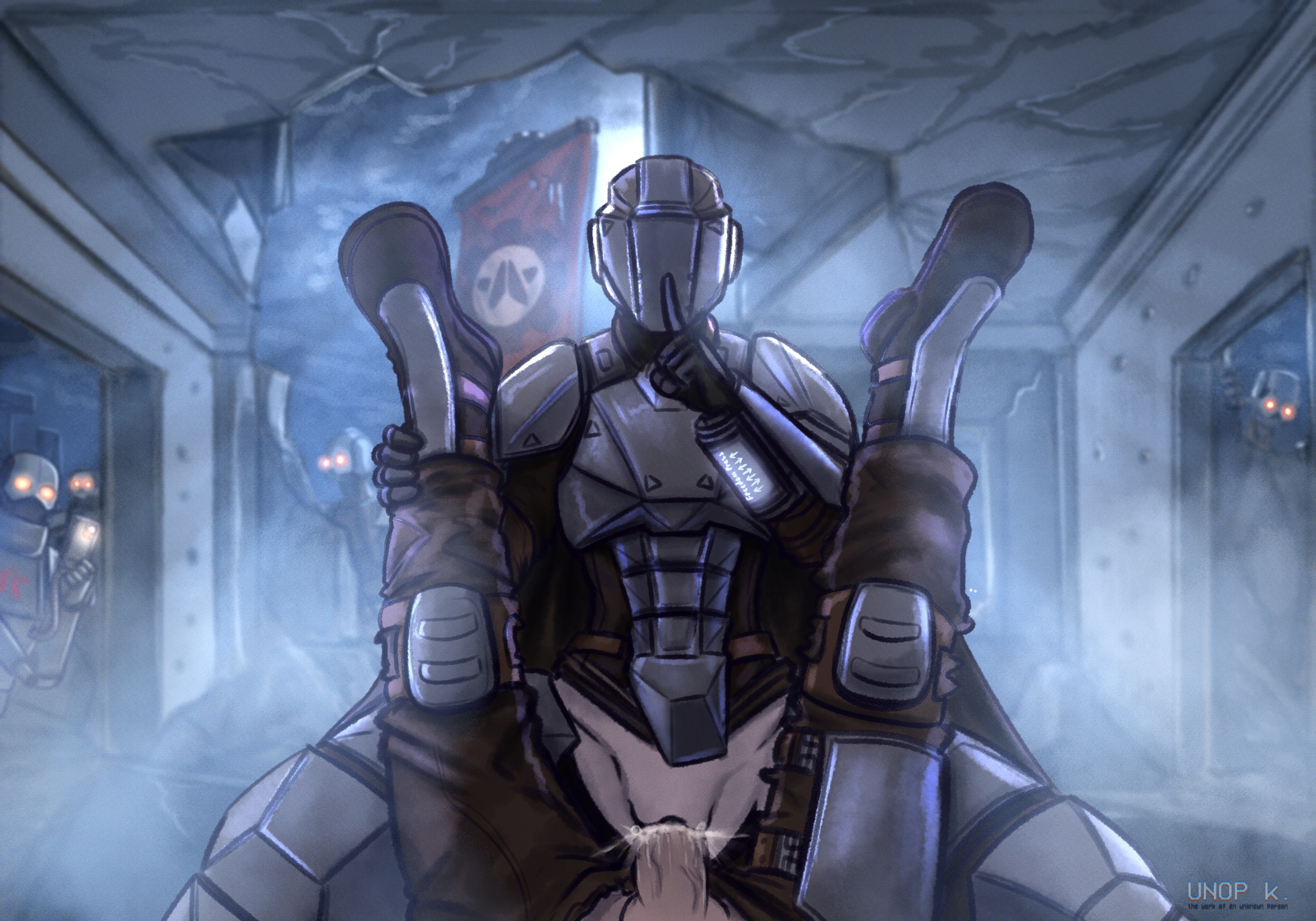1female, 1male, amazon position, automaton (helldivers), cellphone, commission, cum, cum in pussy, cum inside, helldiver (helldivers), helldivers, helldivers 2, null cipher armor, quiet gesture, ripped clothing, stealth sex, stratagem (helldivers), unop