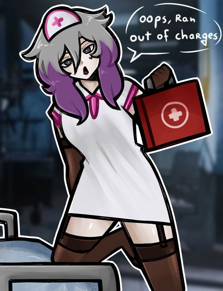1girls, 2025, 2d, choker, dbd, dead by daylight, epic edster, female, female only, garter belt, garter straps, gloves, hair highlights, heels, light skin, light-skinned female, nurse, nurse cap, nurse uniform, purple hair, sable ward, sfw, stockings, white hair