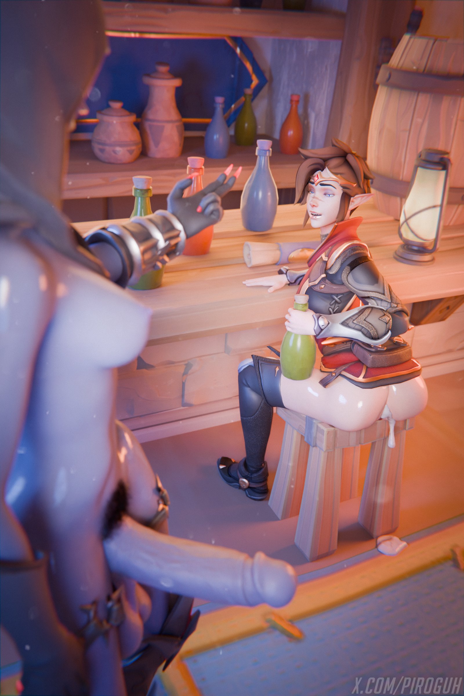 1futa, 1girls, 3d, ass, big ass, blizzard entertainment, breasts, cum, cum in pussy, cum inside, erection, female, futa on female, futa pubic hair, futanari, intersex, leaking cum, nipples, overwatch, penis, piroguh, pubic hair, pussy, stool, tracer, widowmaker