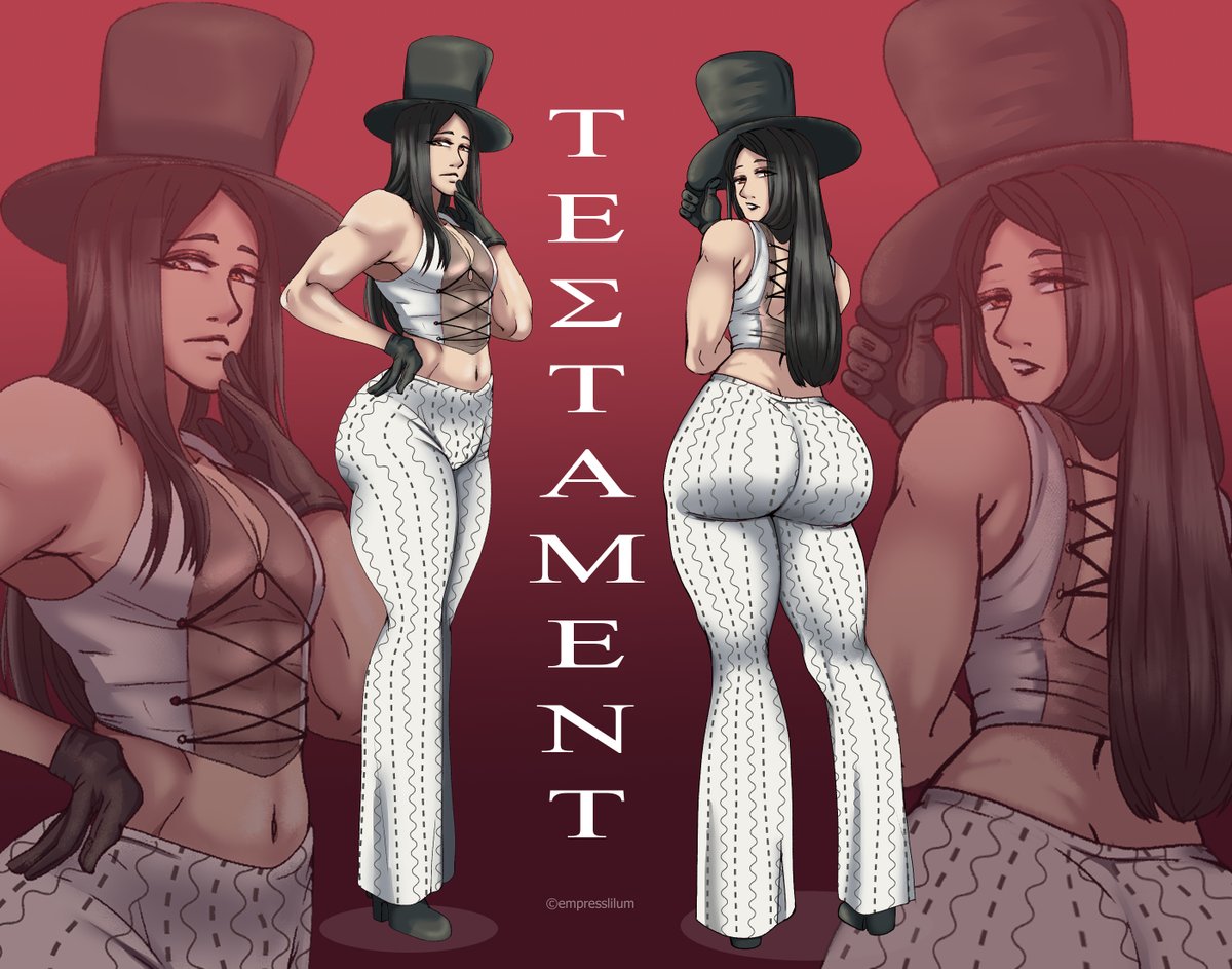 alternate costume, alternate outfit, alternate version at source, alternate version available, ass focus, big ass, empresslilum, flare pants, guilty gear, guilty gear strive, tagme, testament (guilty gear), top hat