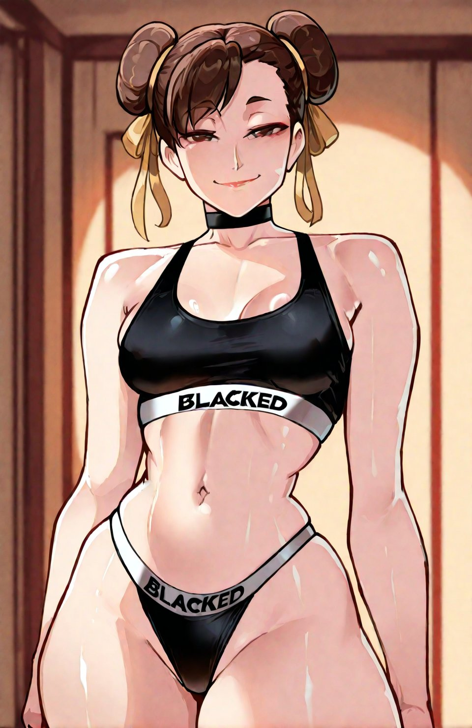 1girls, ai generated, blacked, blacked clothing, blackedcommiss1, chun-li, female, imminent sex, looking at viewer, smile, solo, street fighter