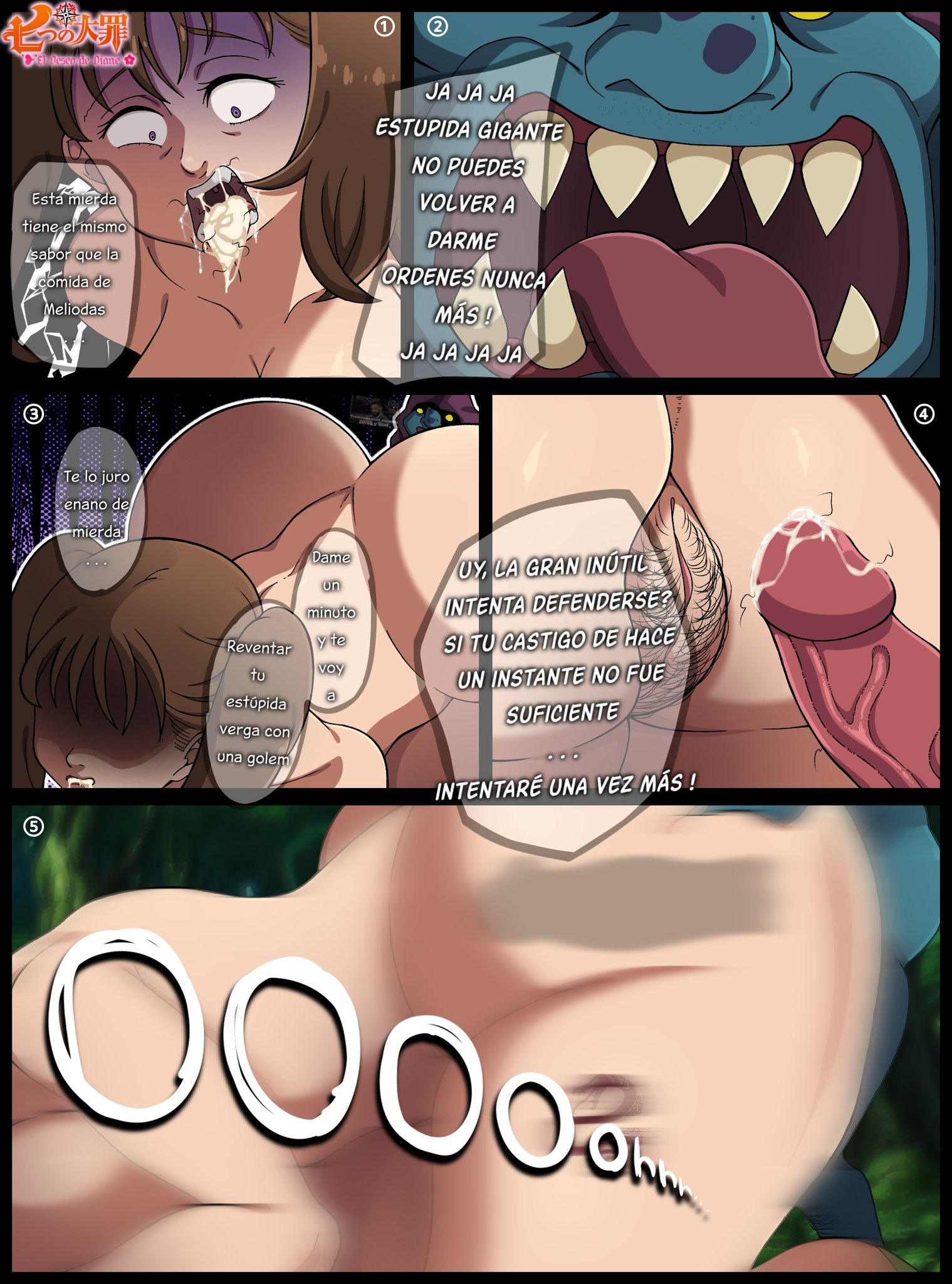 big ass, big breasts, big penis, breasts, cerakoh, cum in mouth, diane (nanatsu no taizai), female, goblin, male, nanatsu no taizai, netorare, penetration, penis, rape, raped, sex, spanish text