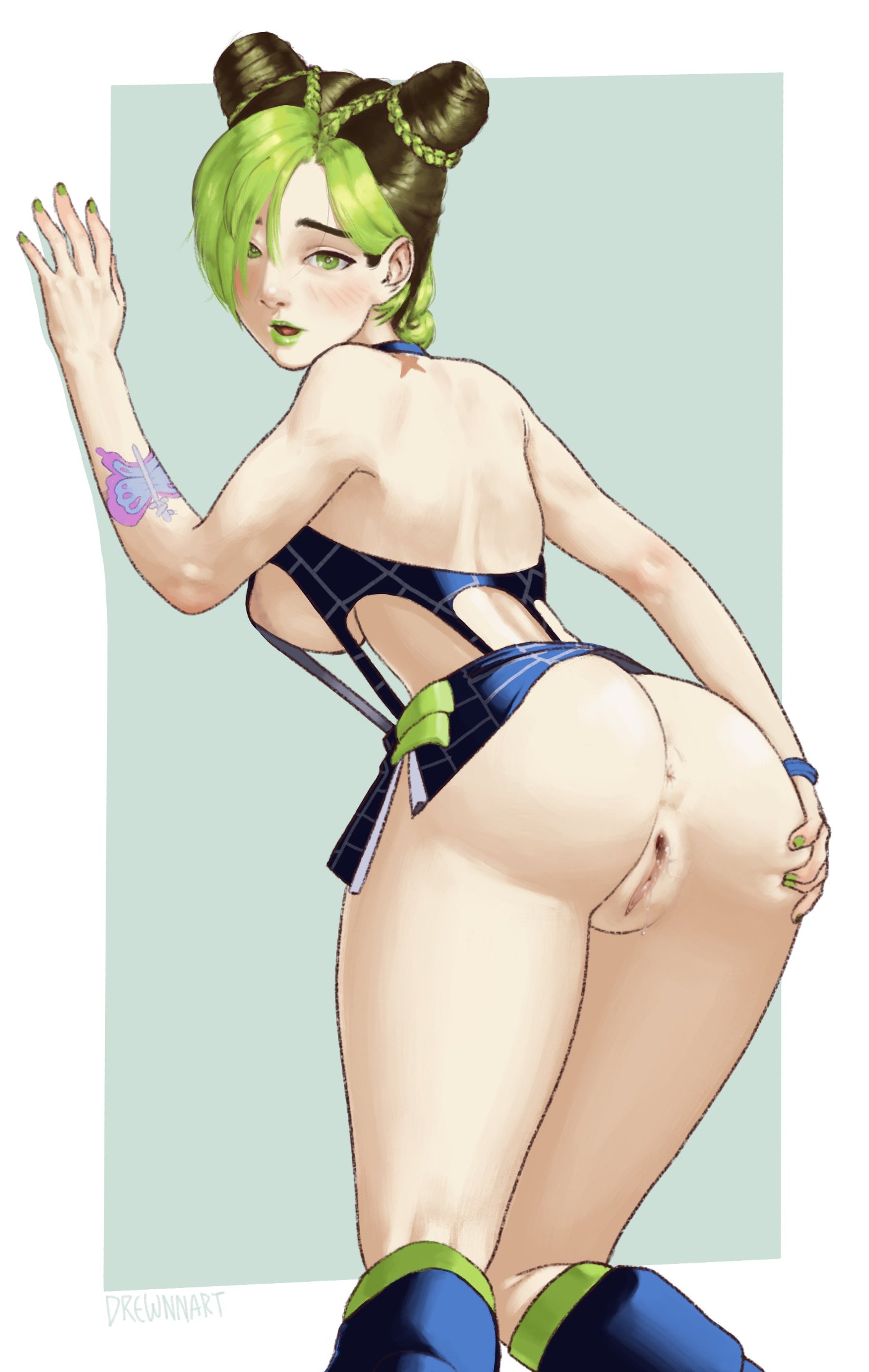 1girls, anus, ass, breasts, drewnn, female, female only, jojo's bizarre adventure, jolyne kujo, nipples, pussy, solo, stone ocean