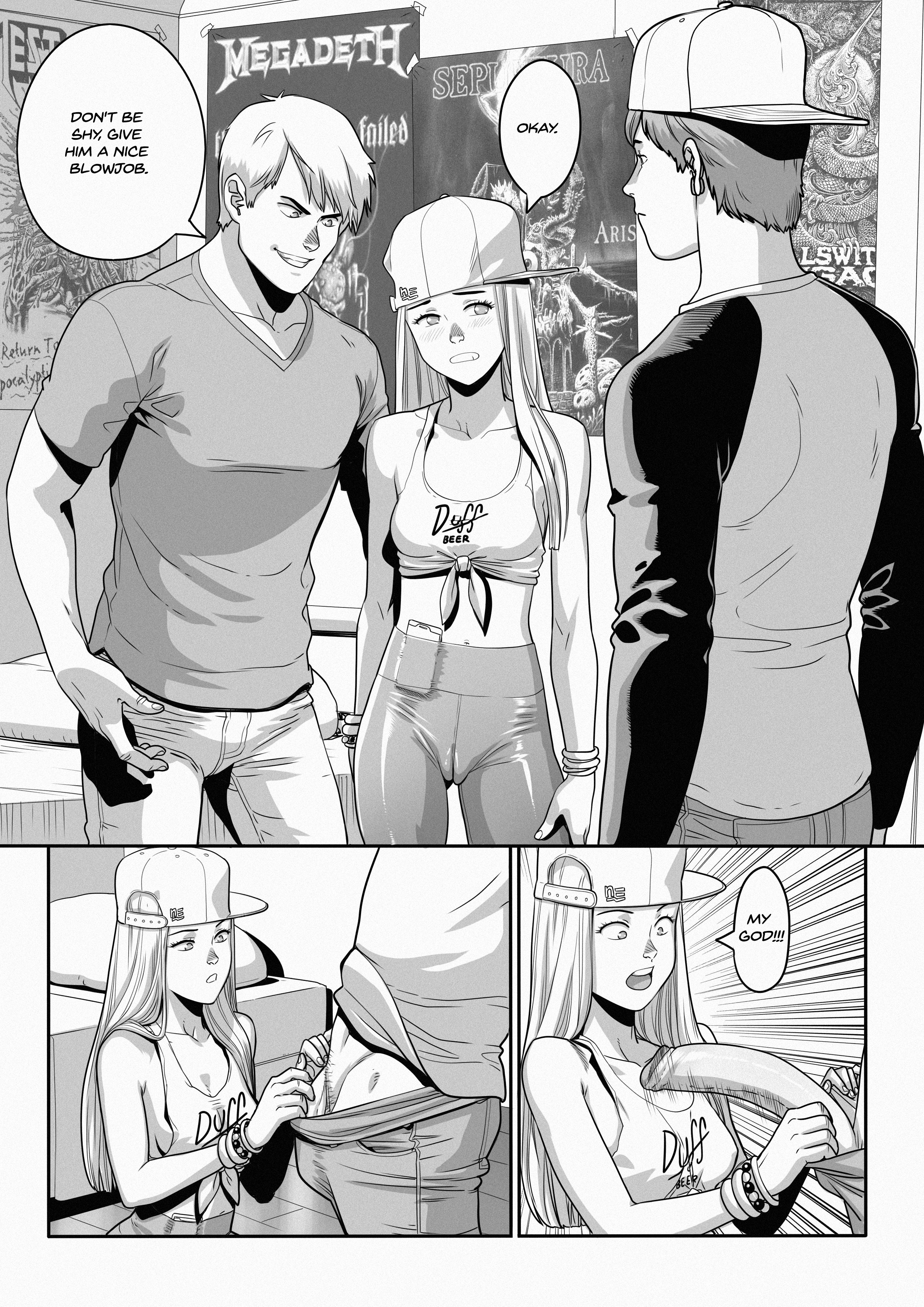 black and white, comic, commanding, complies, long penis, male, monochrome, ordering, penis, surprised, teenager, tekuho