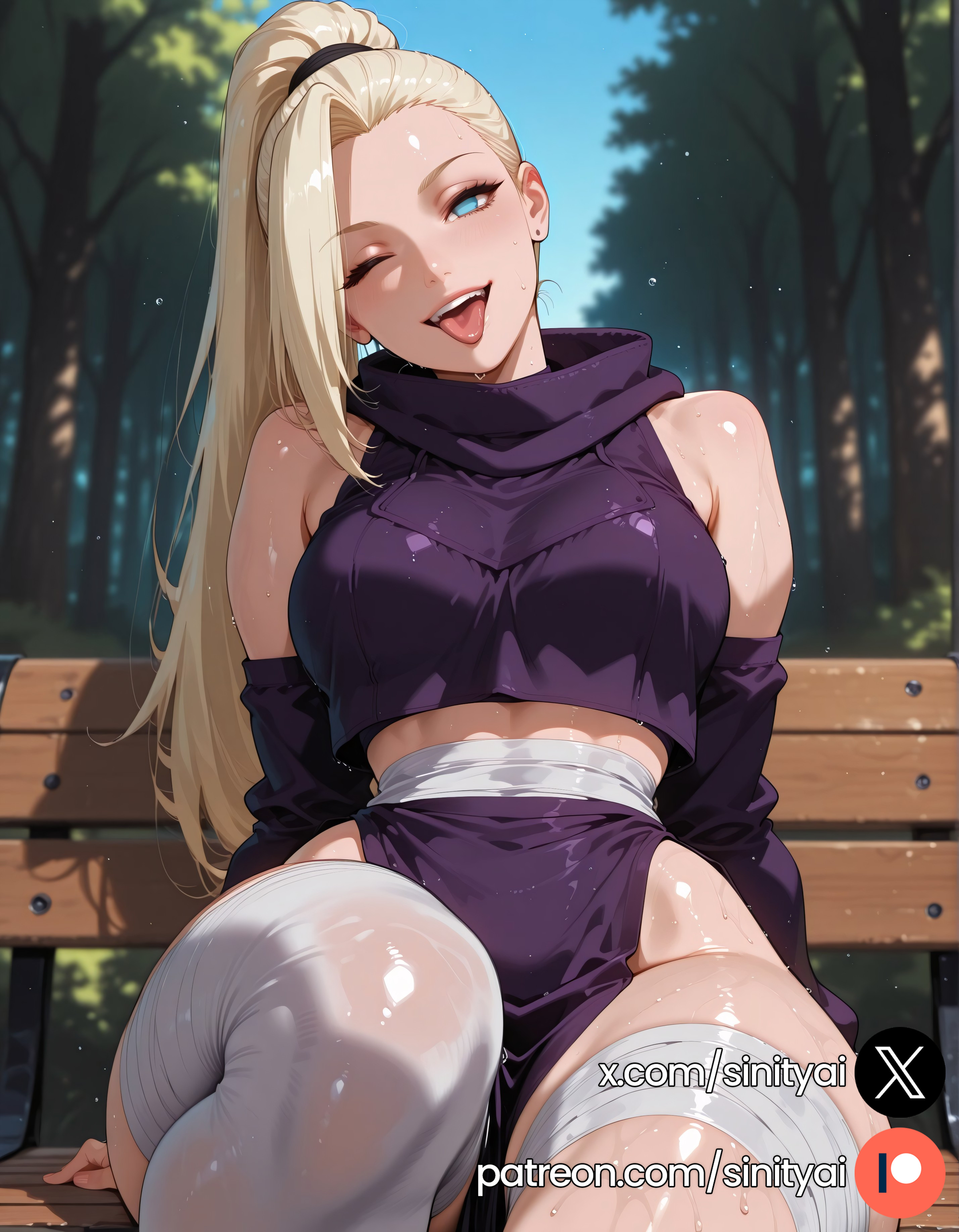 1girls, 2025, ai generated, ass, big ass, big breasts, blonde hair, blue eyes, blurred background, blurry background, breasts, depth of field, female, hi res, high ponytail, high quality, high resolution, highres, huge ass, huge breasts, huge thighs, ino yamanaka, long hair, naruto, naruto (series), naruto shippuden, ponytail, sinity, small waist, thick thighs, thin waist