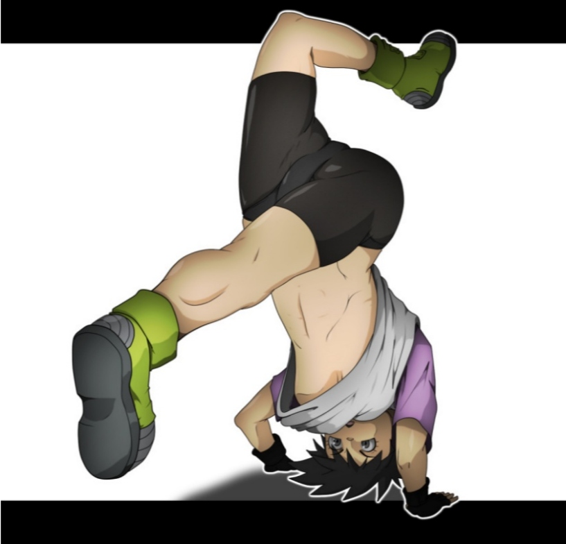 1girls, 2d, bike shorts, black hair, dragon ball, dragon ball z, female, footwear, full color, fully clothed, gloves, meteorreb0rn, no bra, no penetration, solo, solo female, videl, videl (short hair)