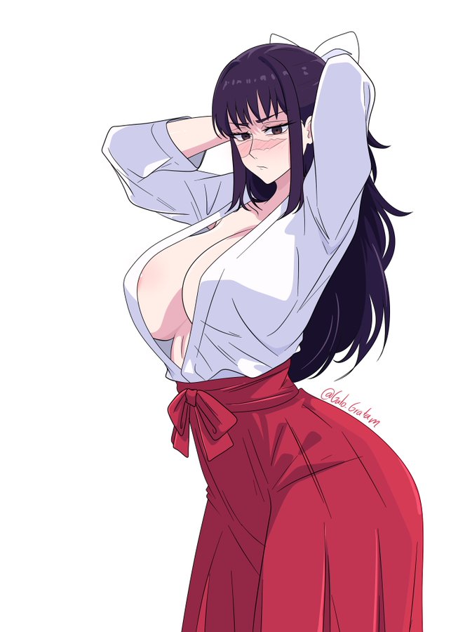 1girls, 2d, big ass, big breasts, breasts, breasts out, colored, female, female focus, female only, gato gratam, jujutsu kaisen, looking at viewer, purple hair, utahime iori